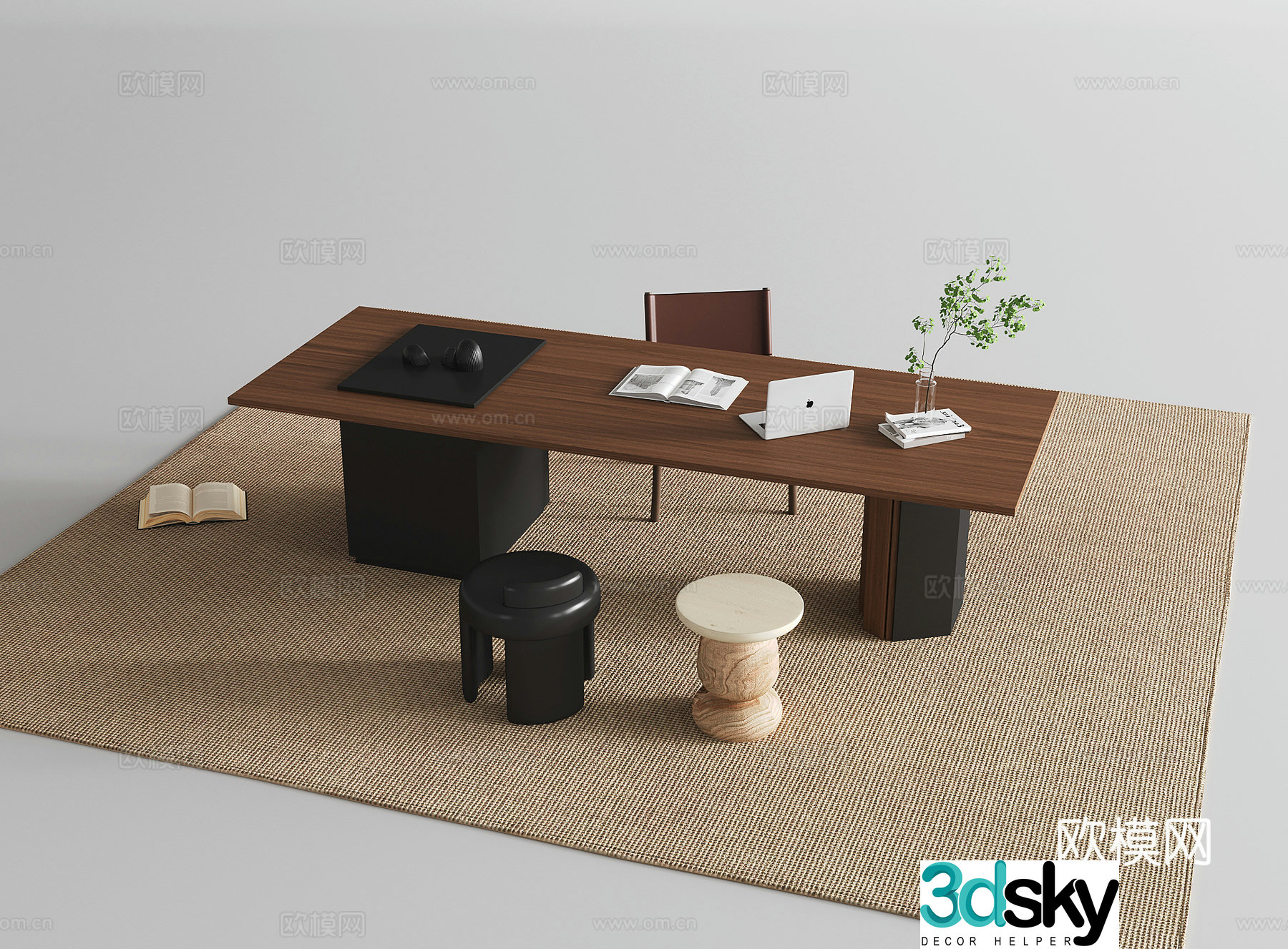 Middle style desk office desk leisure chair single chair stool 3d model