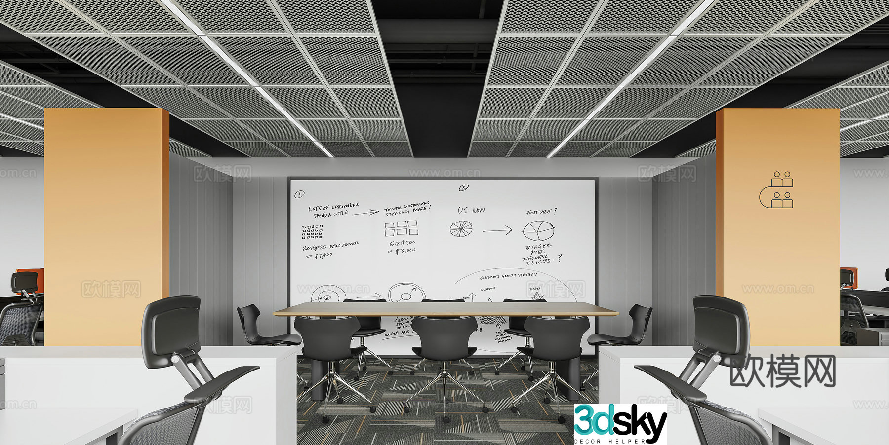 Modern open office 3d model