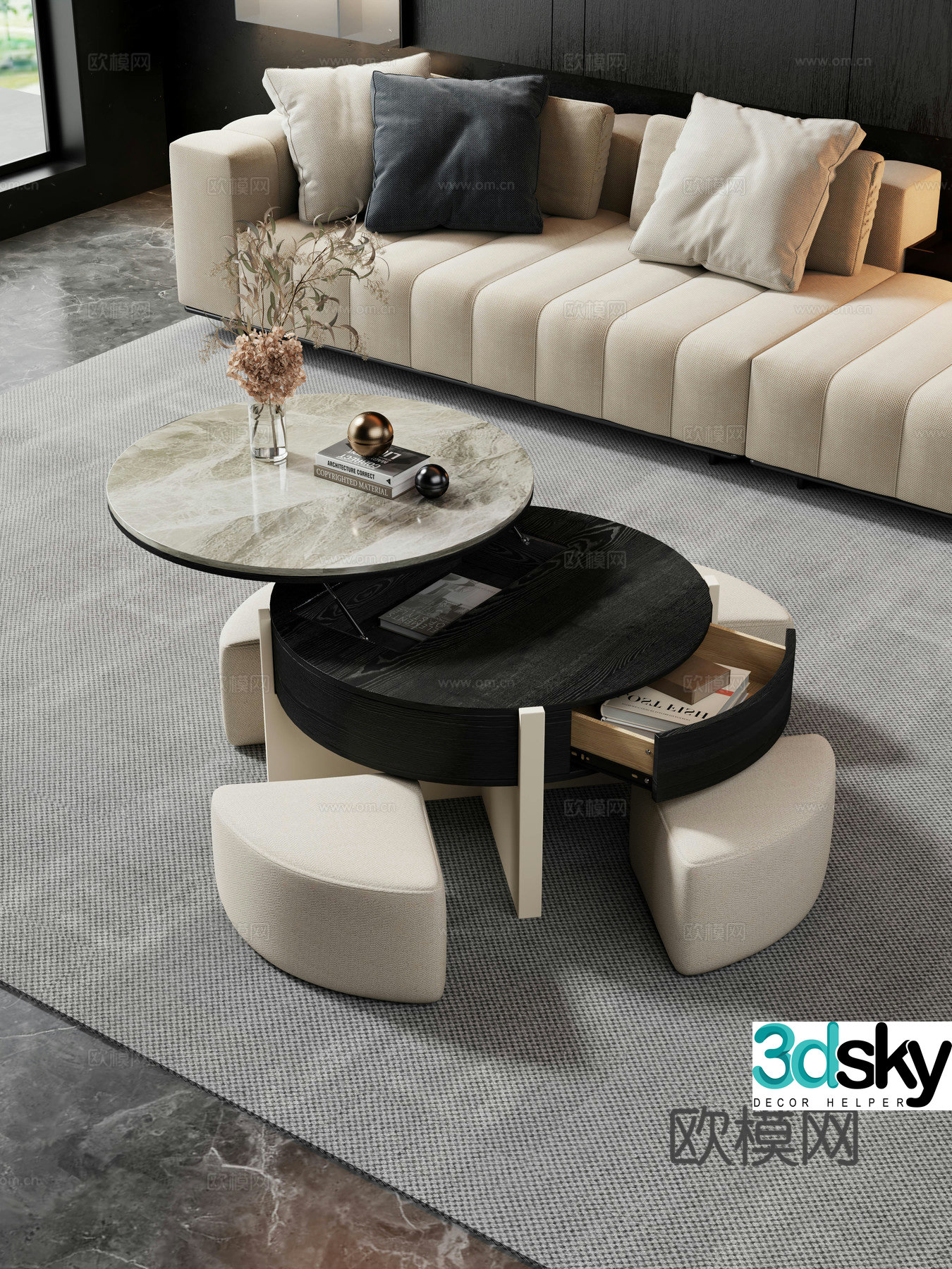 Sofa coffee table combination Functional coffee table 3D model
