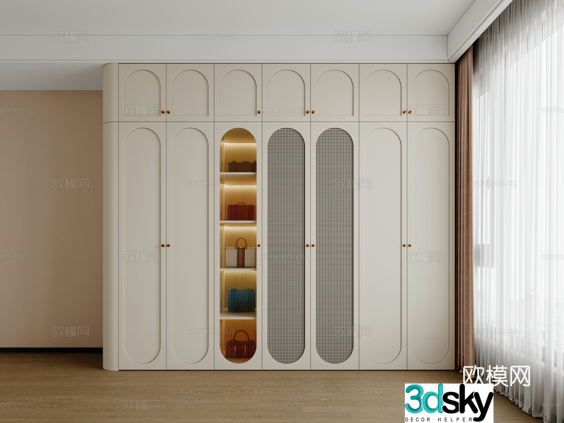 Cream Wardrobe Master Bedroom Wardrobe Bedroom Wardrobe Finished Wardrobe Customized Wardrobe Modern Wardrobe 3D Model