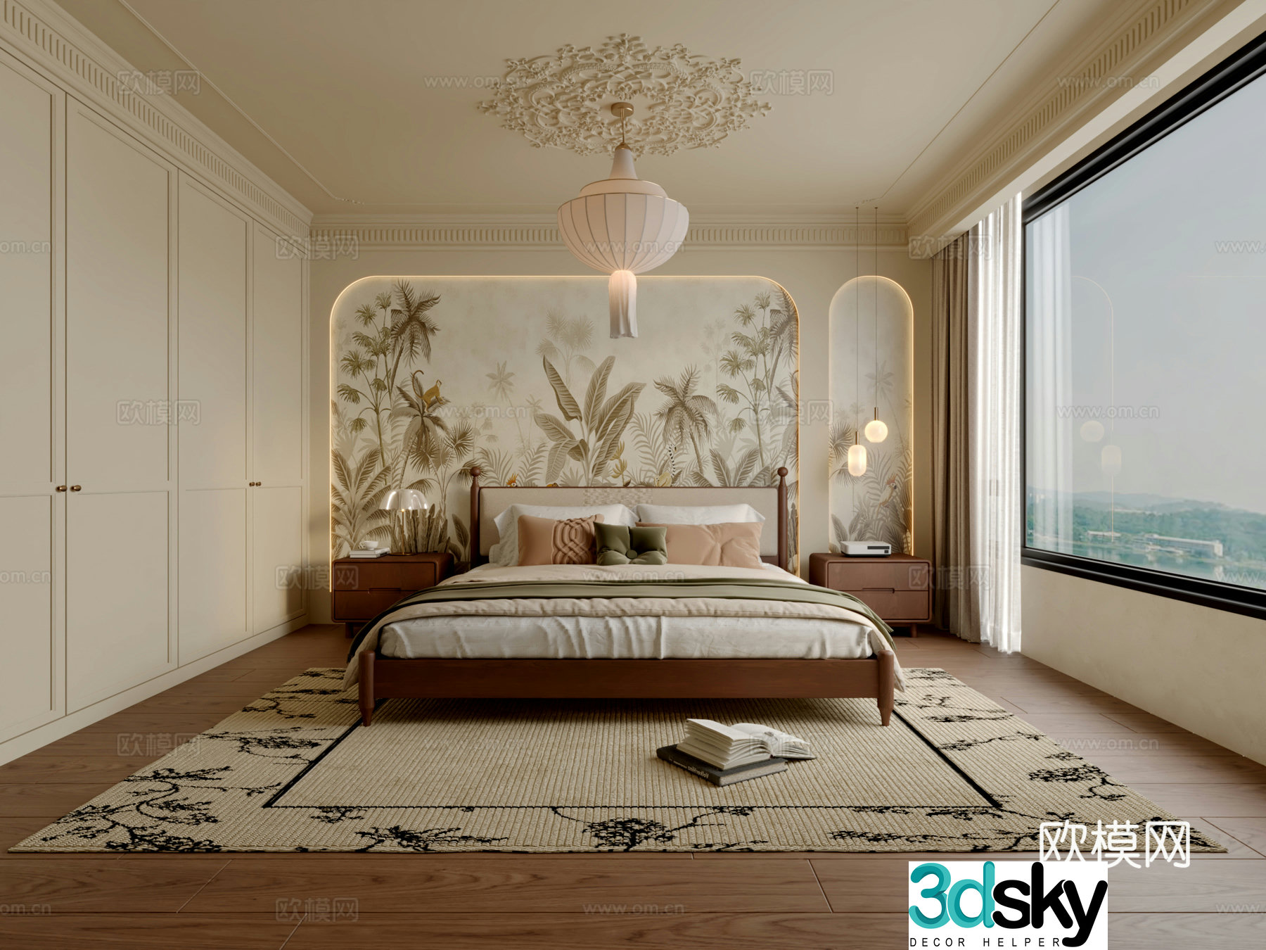 American retro bedroom 3d model