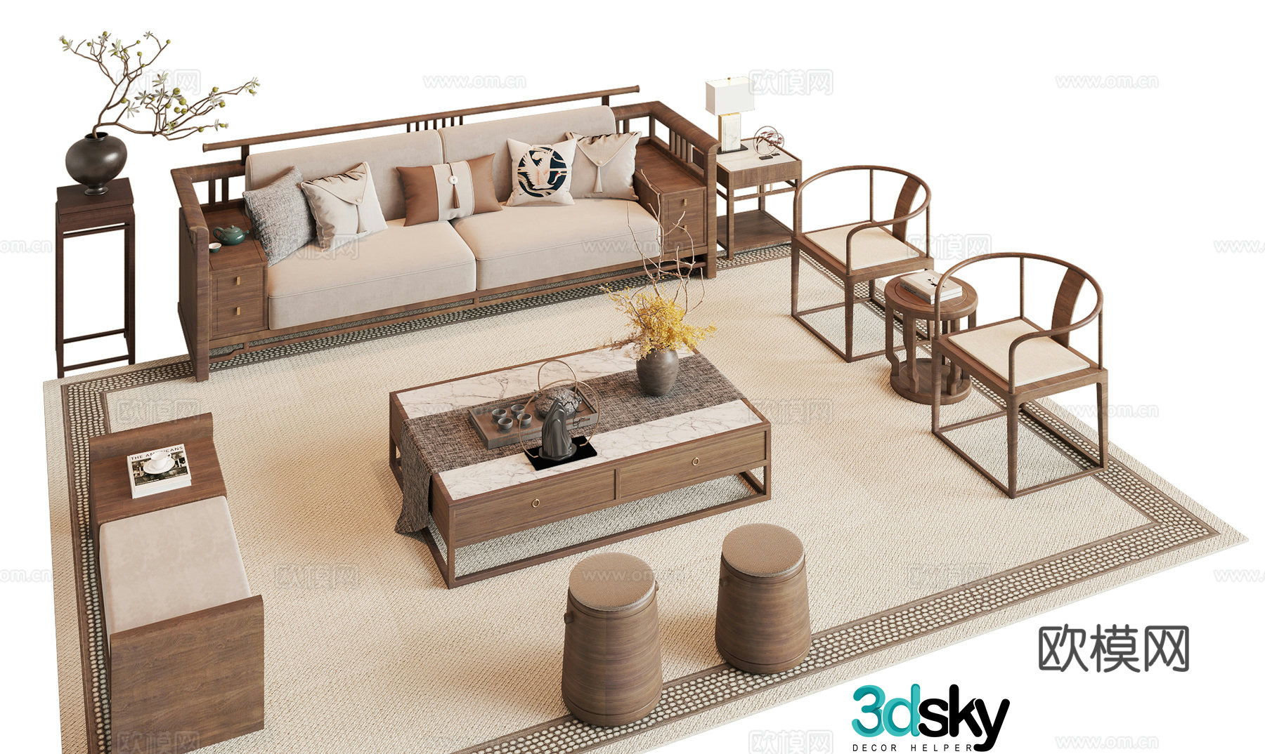Song style sofa coffee table combination 3D model