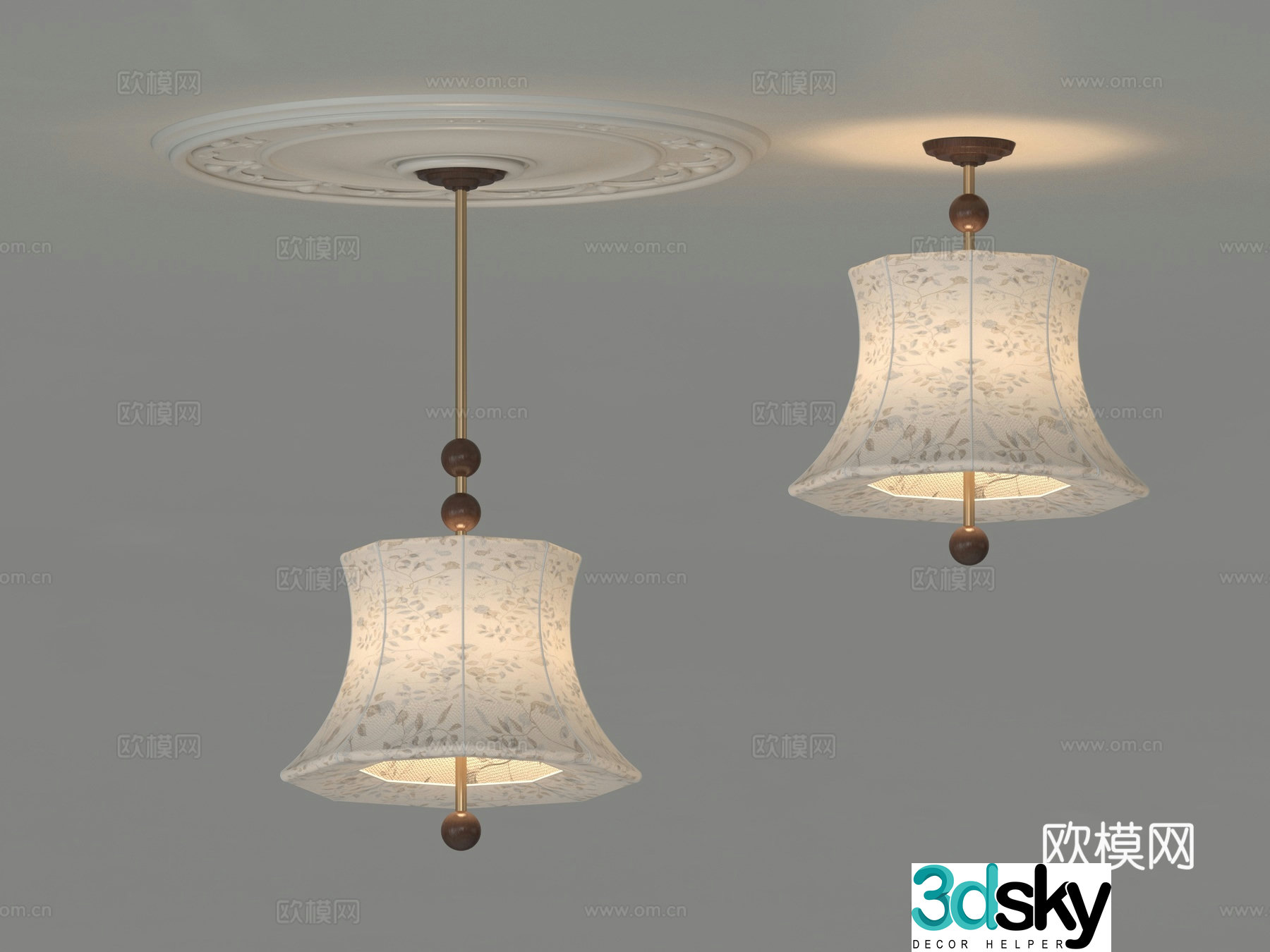 Medium style small chandelier Bedroom bedside chandelier dual-purpose lamp Printed fabric small chandelier 3D model