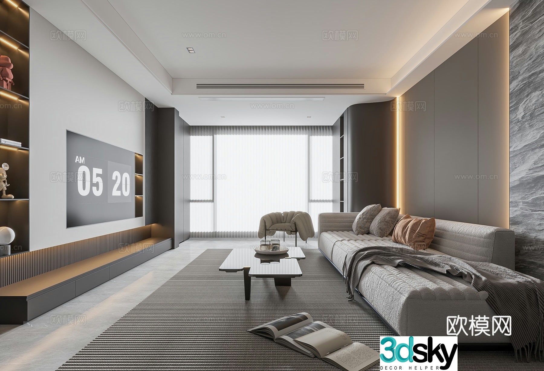 Modern living and dining room living room without lights sofa combination coffee table combination jewelry ornaments 3D model