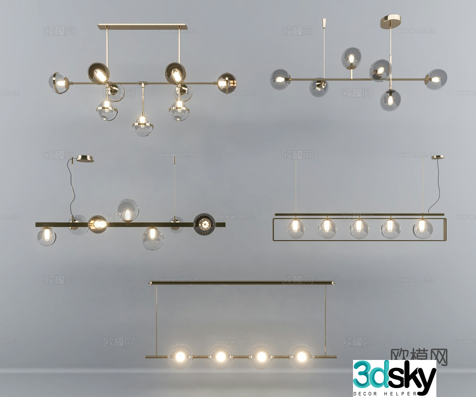 Modern Metal Glass Chandelier 3D Model