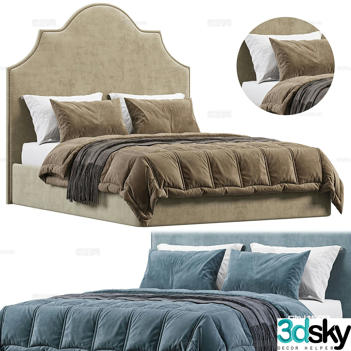 American simple Casalina BLOOMFIELD fabric double bed 3D model
