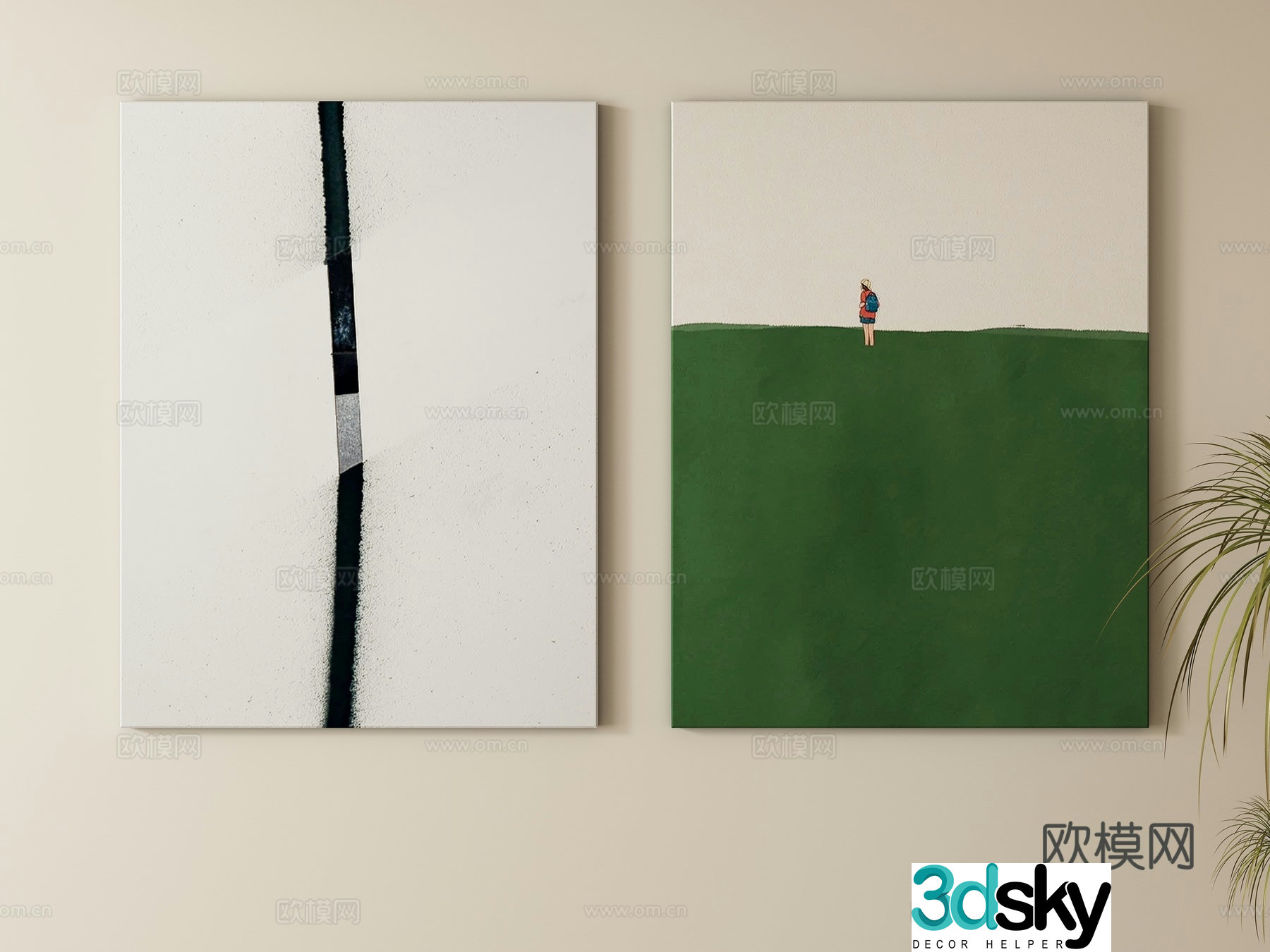 Modern cream style decorative painting hanging painting 3d model