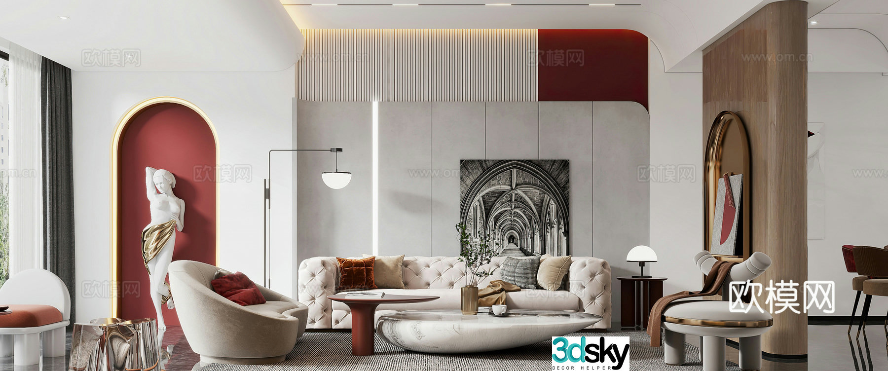Modern living and dining room combination sofa ornaments decoration sculpture light luxury living room leisure chair 3d model