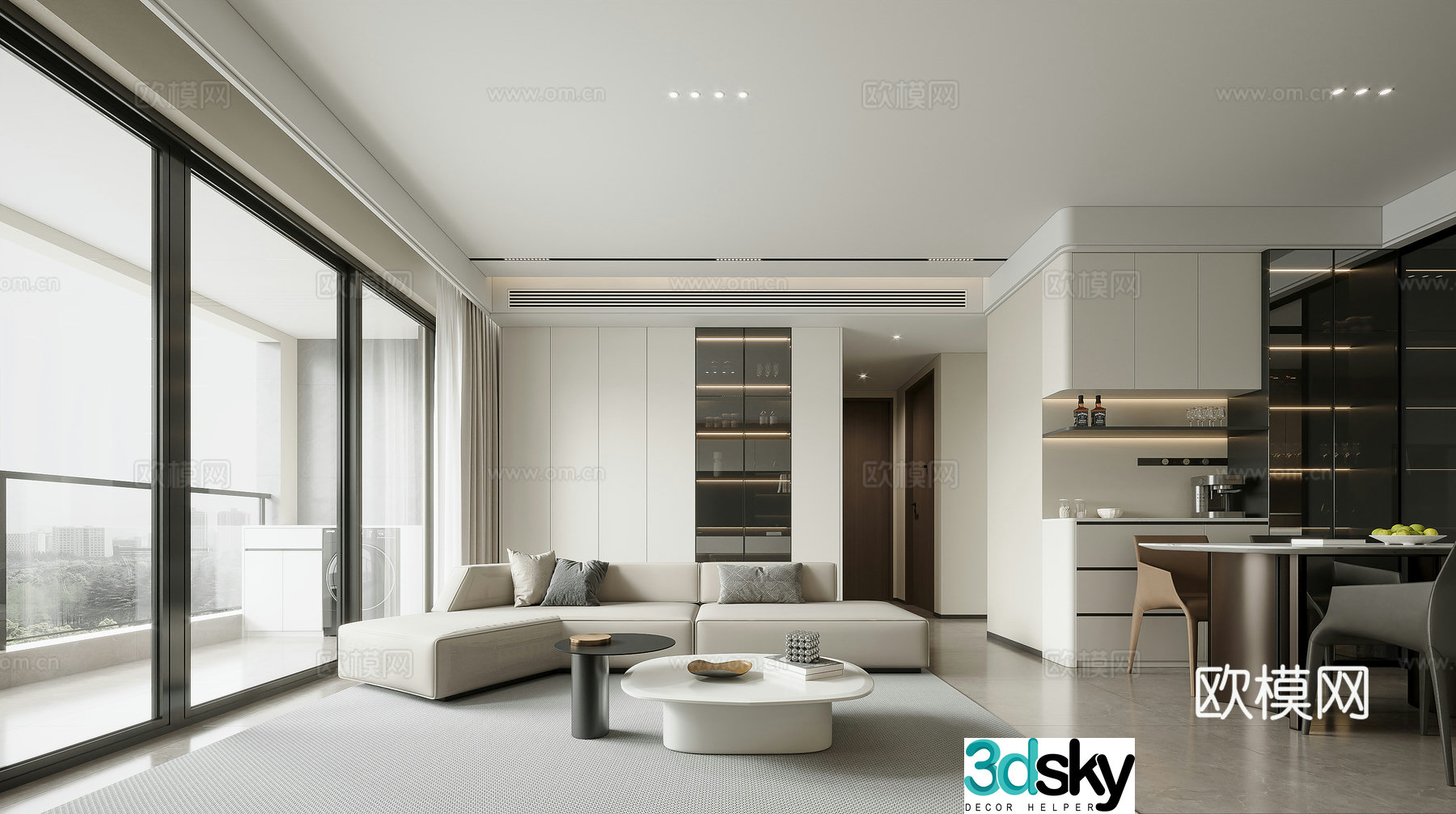 Modern living and dining room 3d model