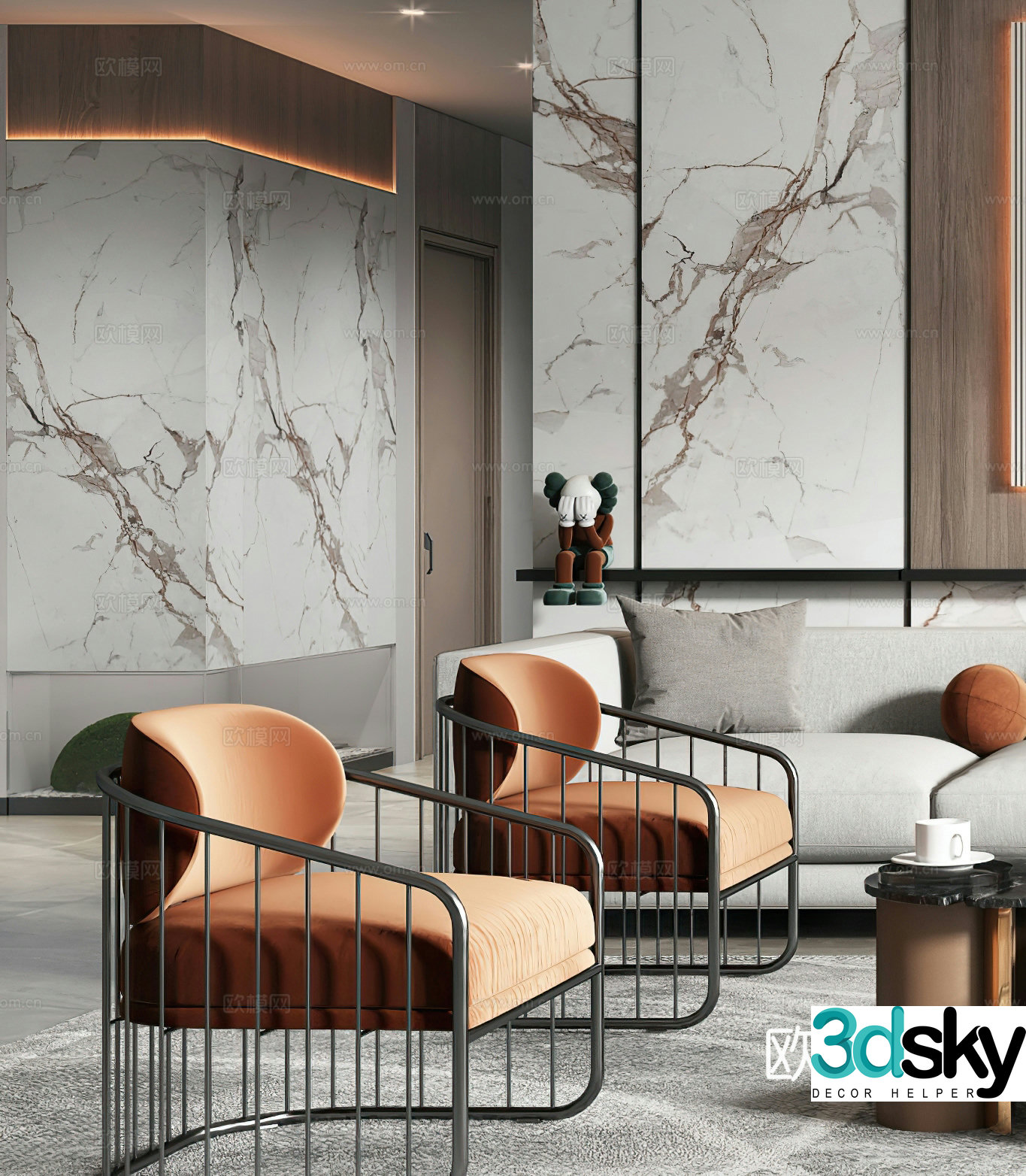 Modern leisure chair Italian leisure chair Light luxury leisure chair Side table corner chair Single chair 3D model