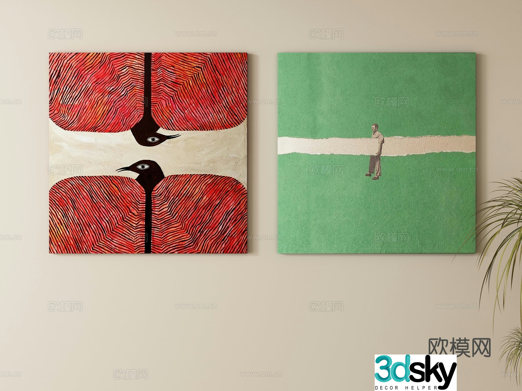 Modern cream style decorative painting hanging painting 3d model