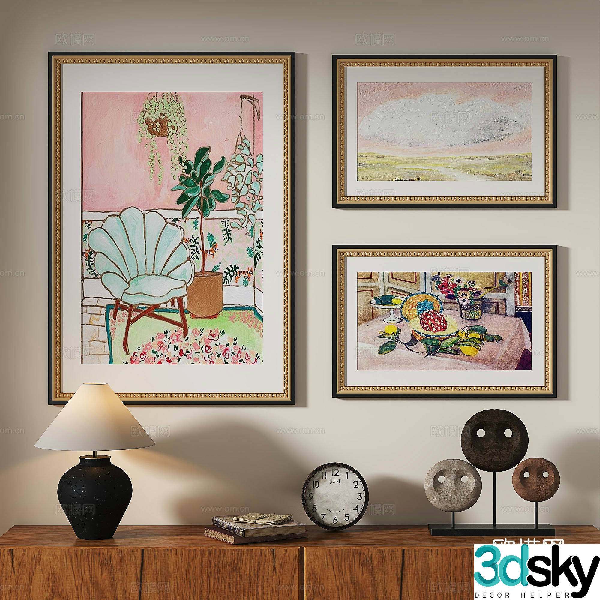 European classical French retro oil painting decorative painting 3d model