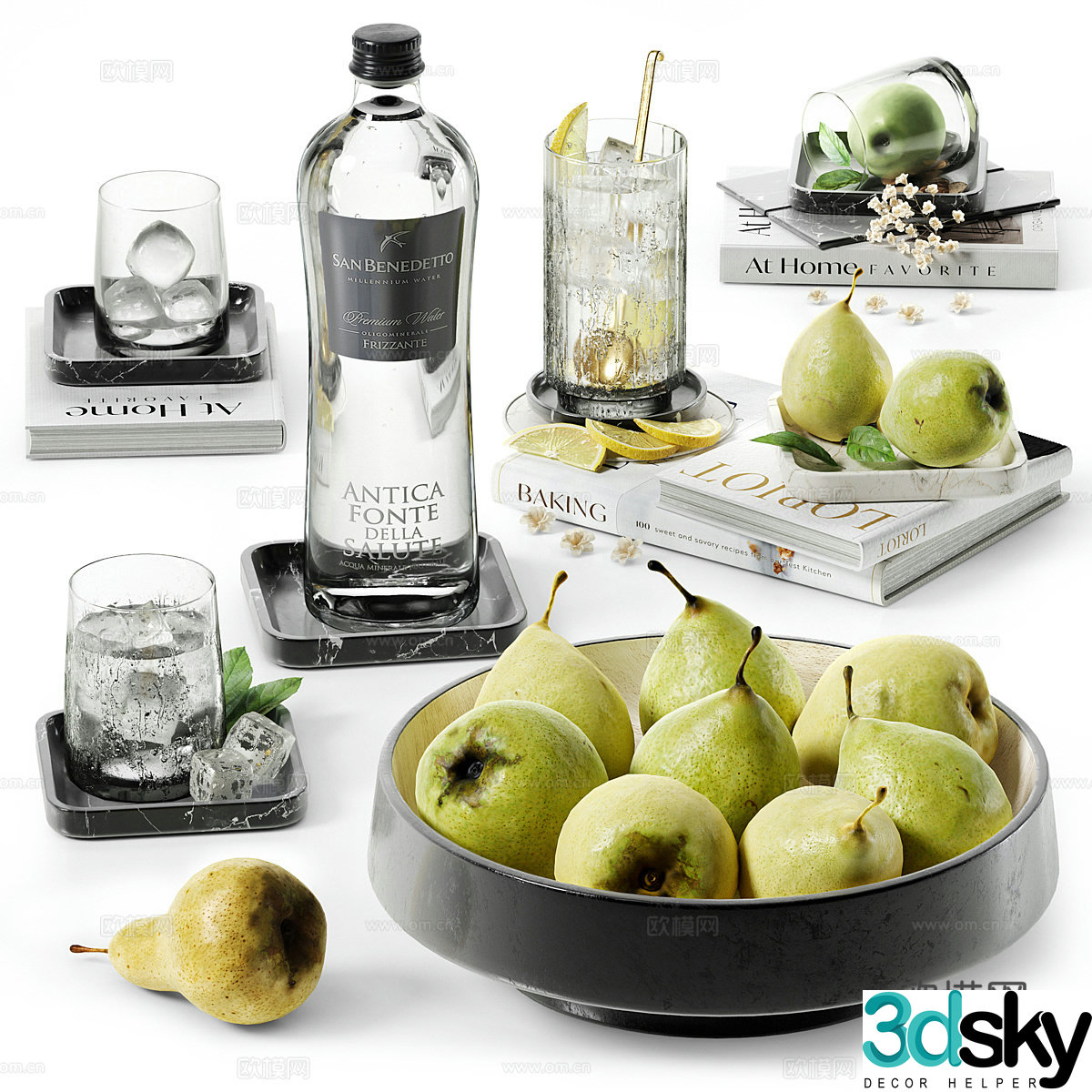 Modern dining table food wine drink 3d model