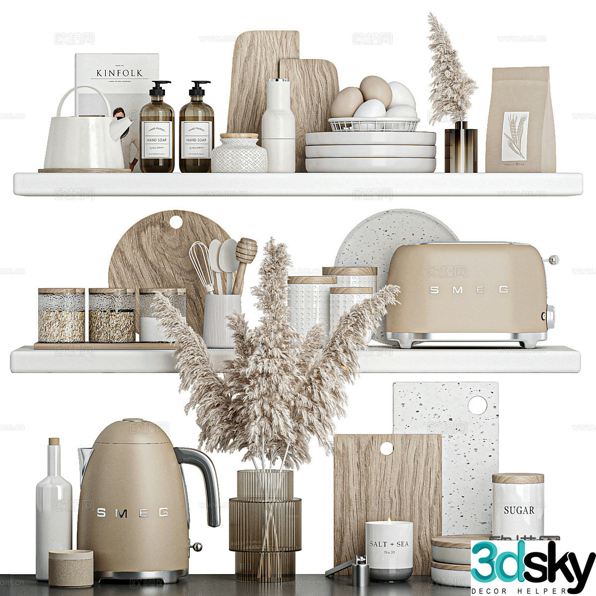 Modern creamy kitchen appliances 3d model
