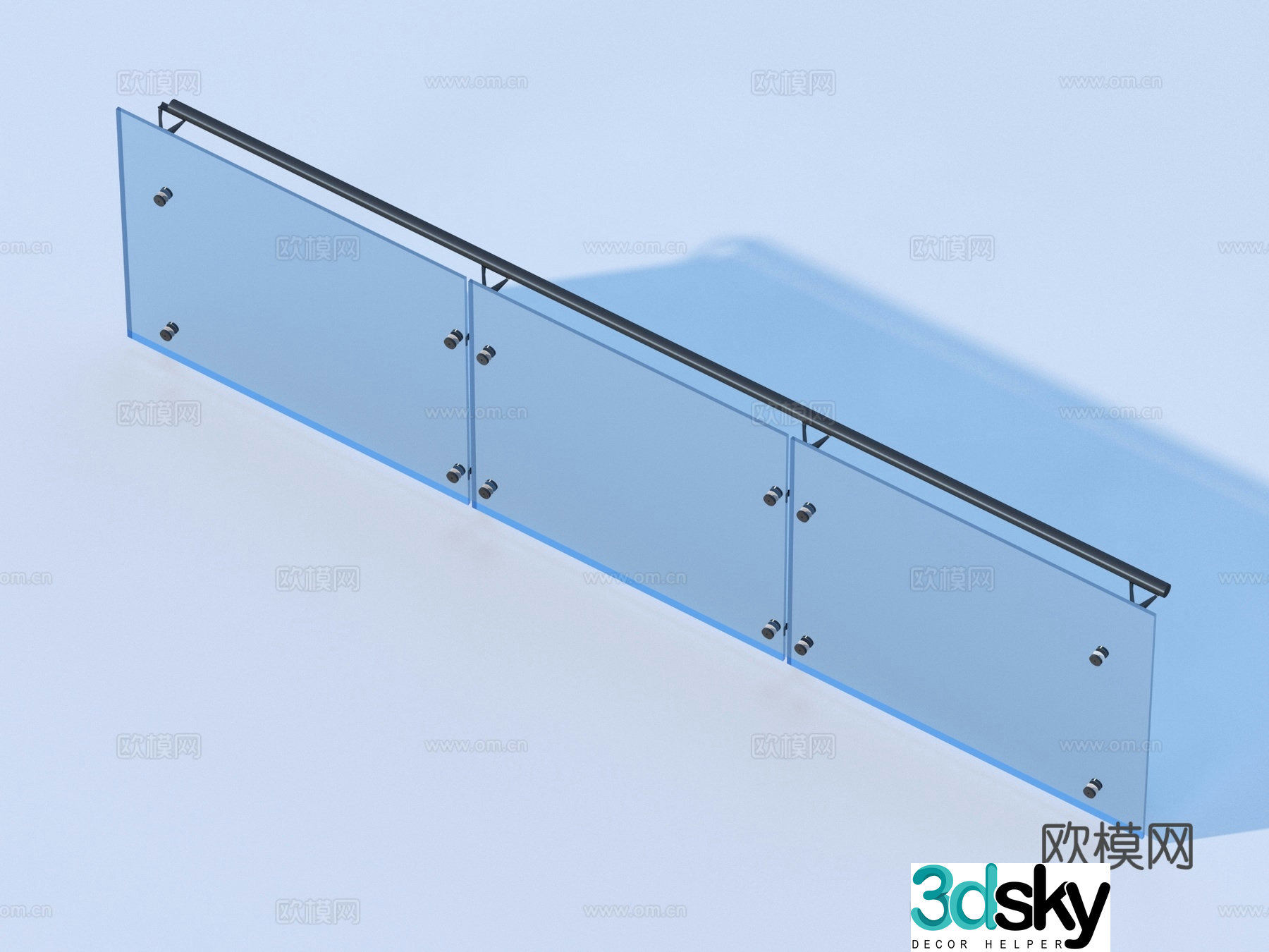 Glass Rail Handrail Fence Guardrail Railing 3d Model
