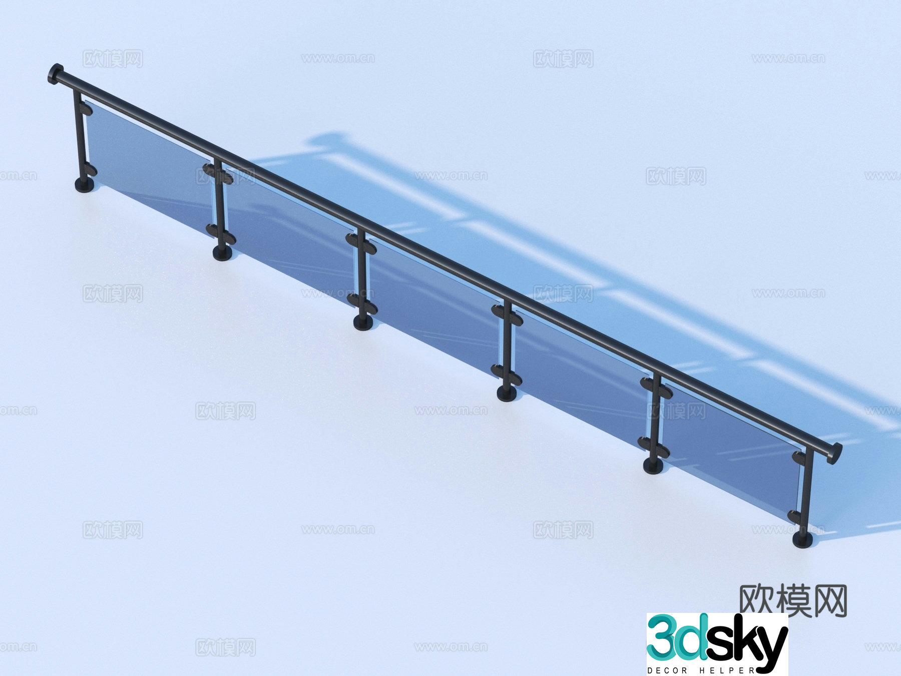 Glass Rail Handrail Fence Guardrail Railing 3d Model