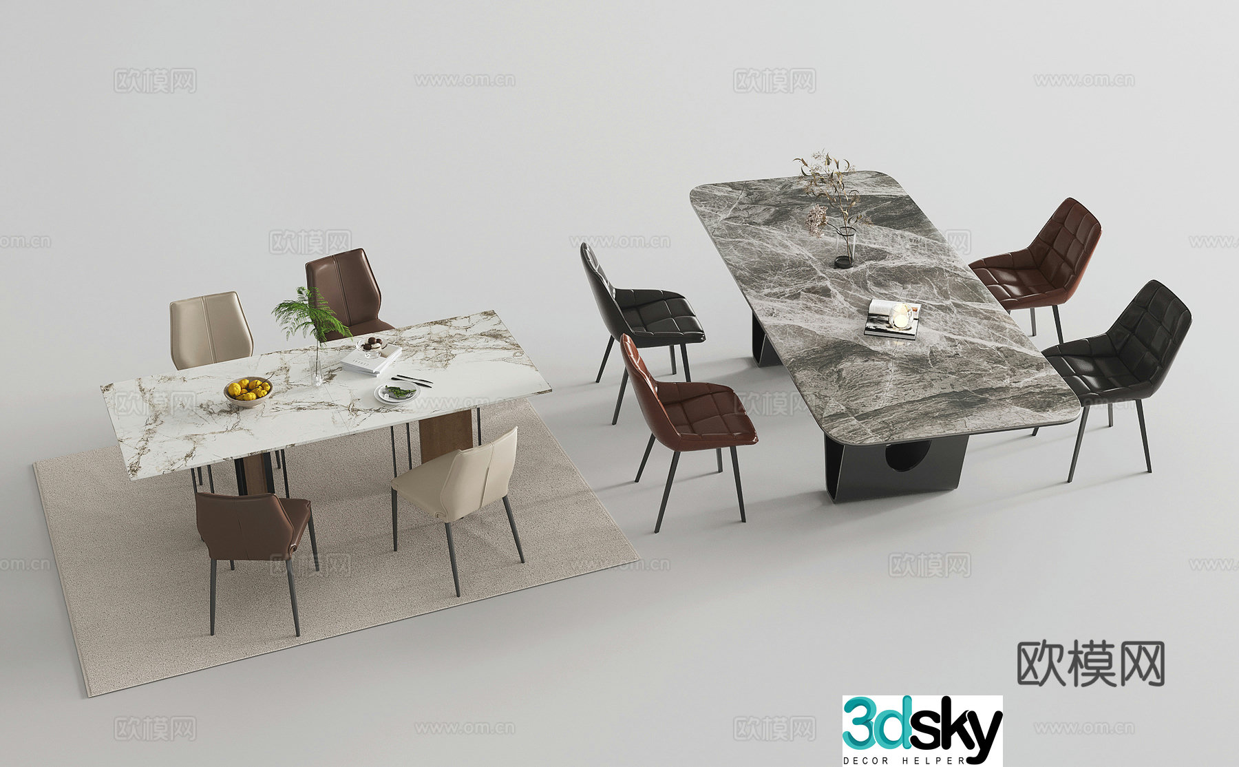Modern dining table combination Dining table dining chair leisure chair single chair marble countertop 3d model