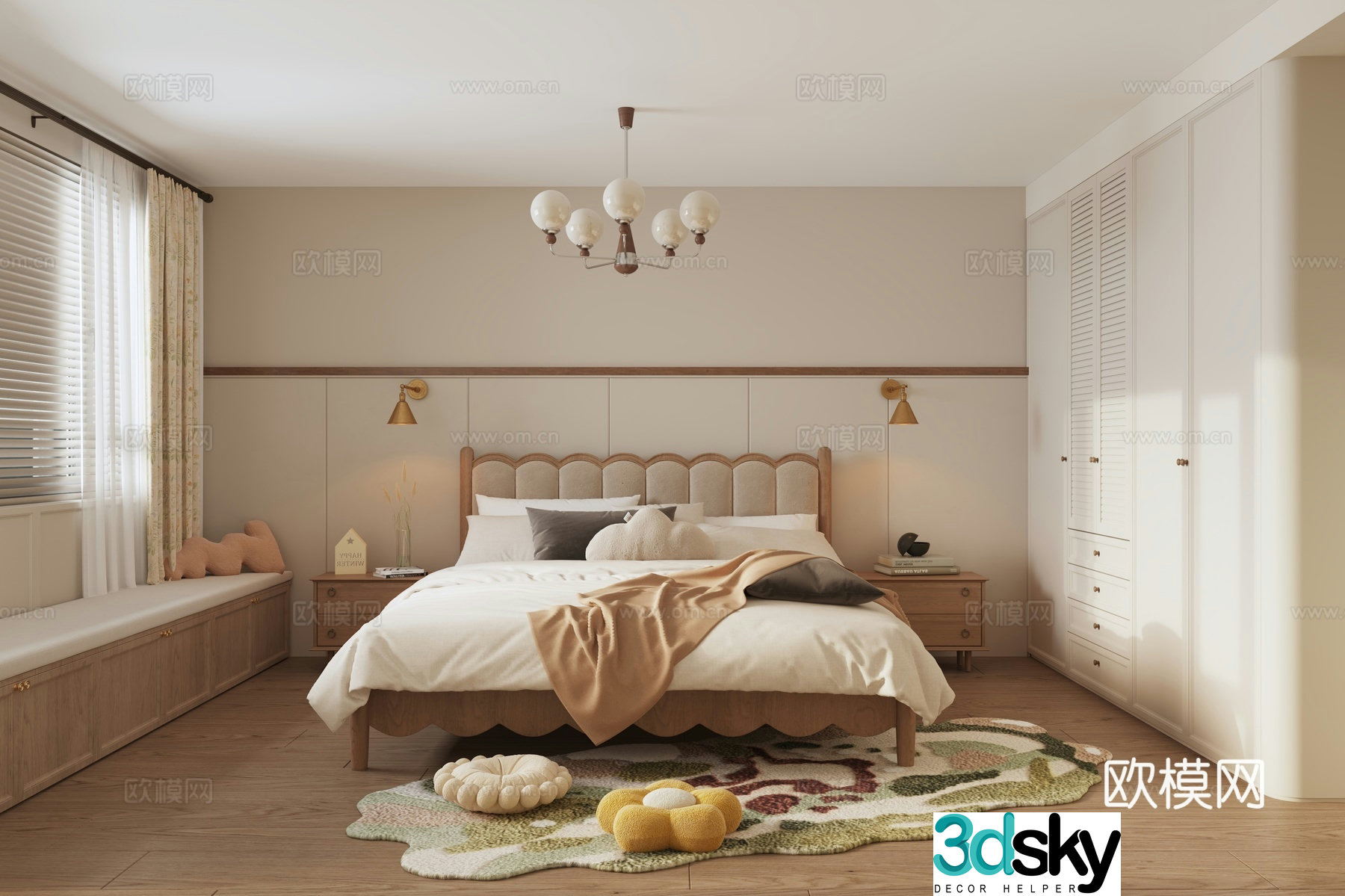 Retro American bedroom Small American bedroom Simple American home bedroom American retro home bedroom 3d model