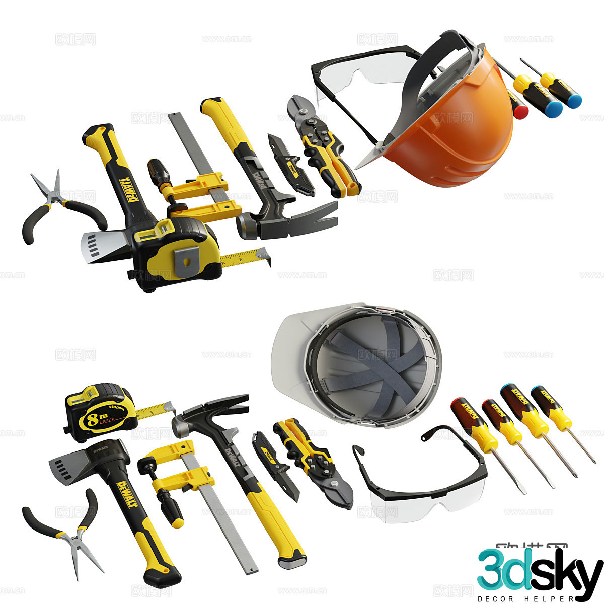 Household tools Hardware tools Hammer Screwdriver Hardhat Pliers Axe 3d model