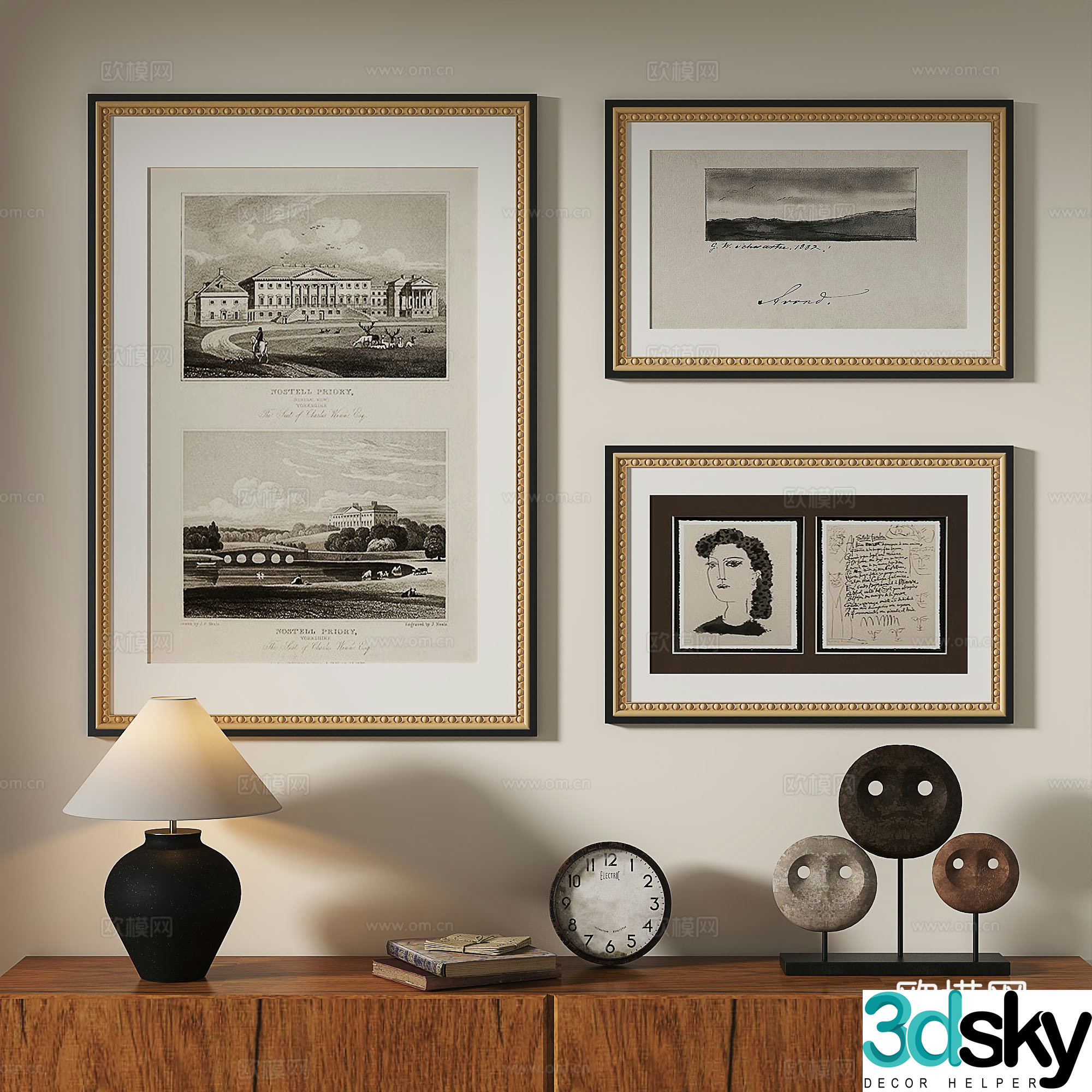 European classical French retro oil painting decorative painting 3d model