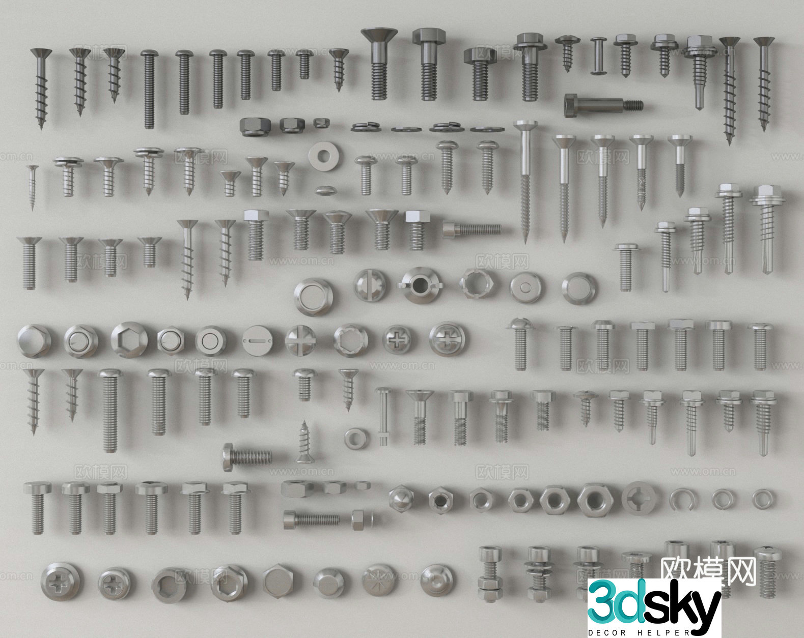 Screws Nuts Hardware 3D Model