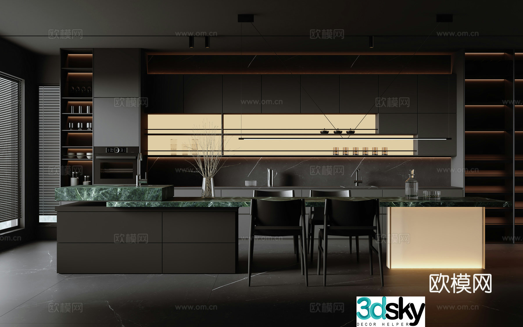 Modern Italian open kitchen 3d model