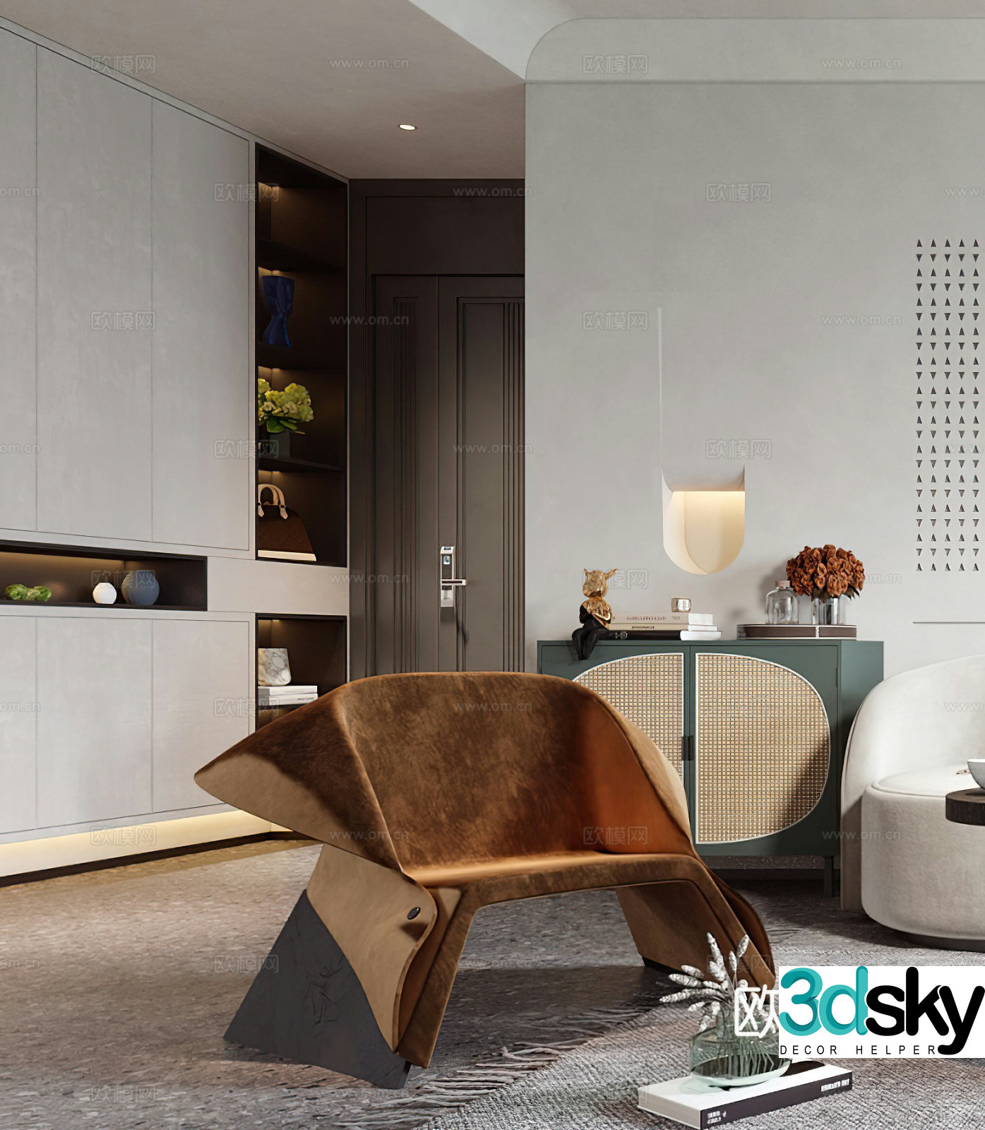 Modern leisure chair decorative cabinet light luxury single chair side table corner table entrance cabinet door 3D model
