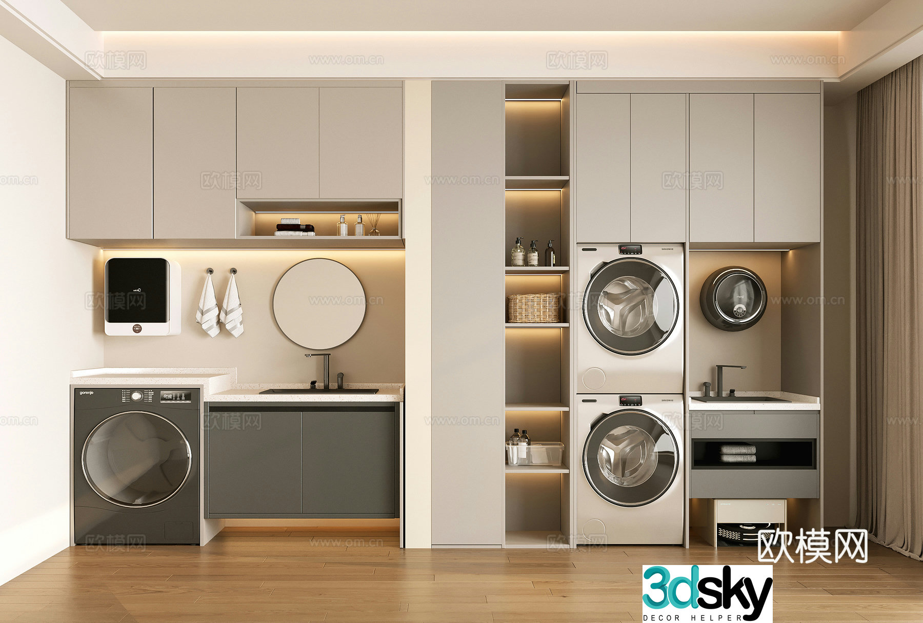 Modern washing machine cabinet Balcony washing machine cabinet Washing table Sweeping robot Washing machine Drying 3D model