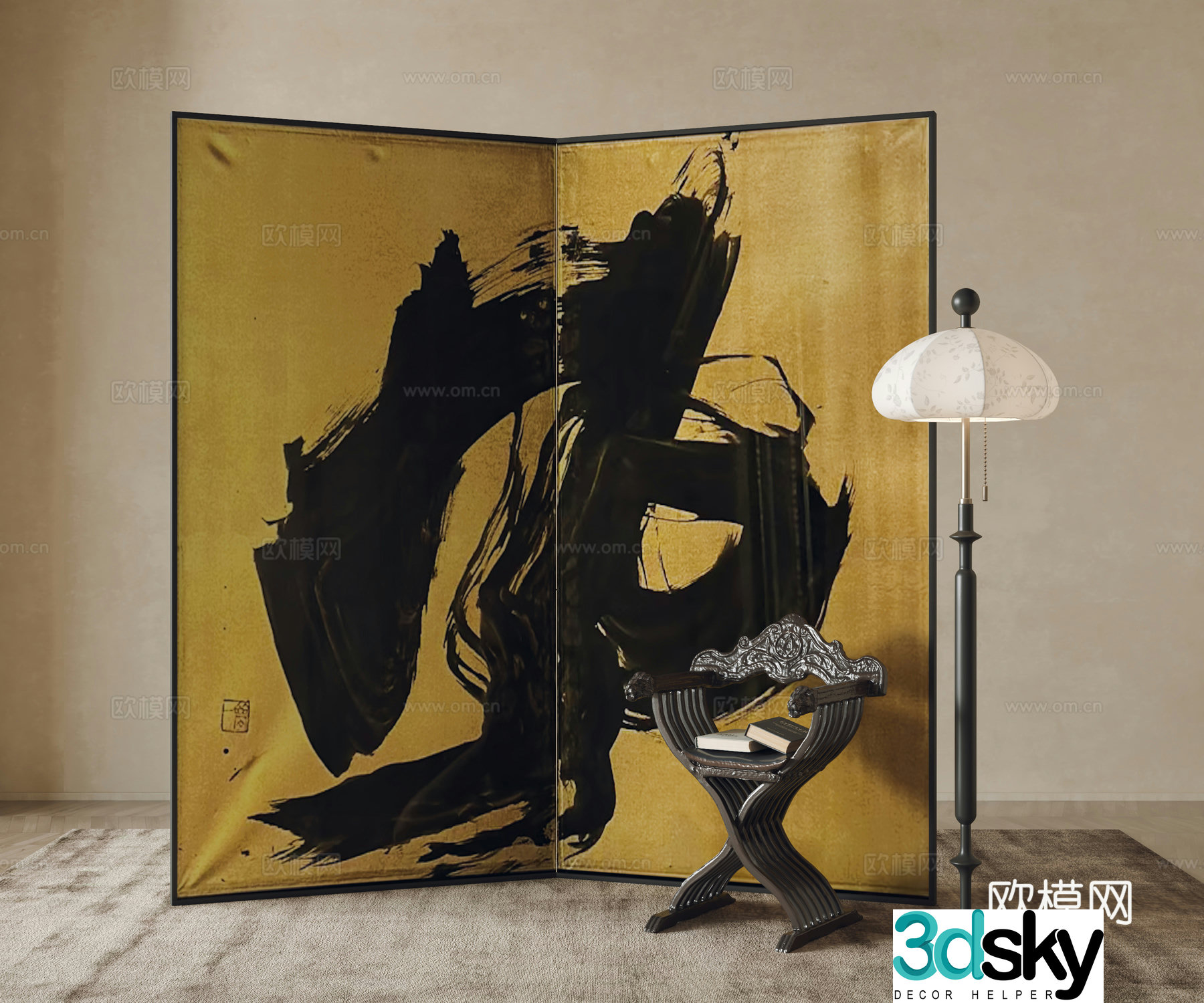New Chinese-style screen partition 3D model