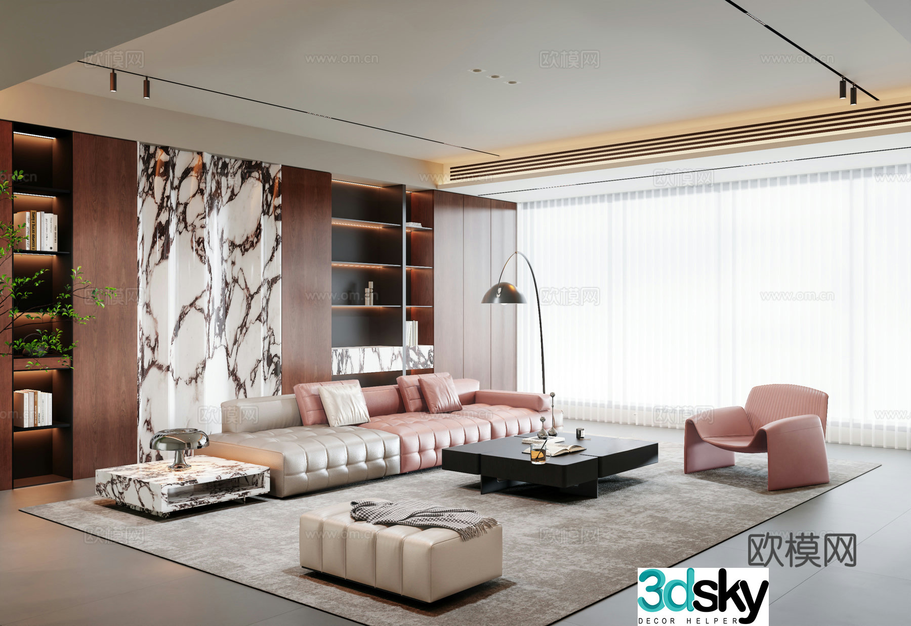 Modern Italian home living room sofa coffee table combination Italian background wall 3d model