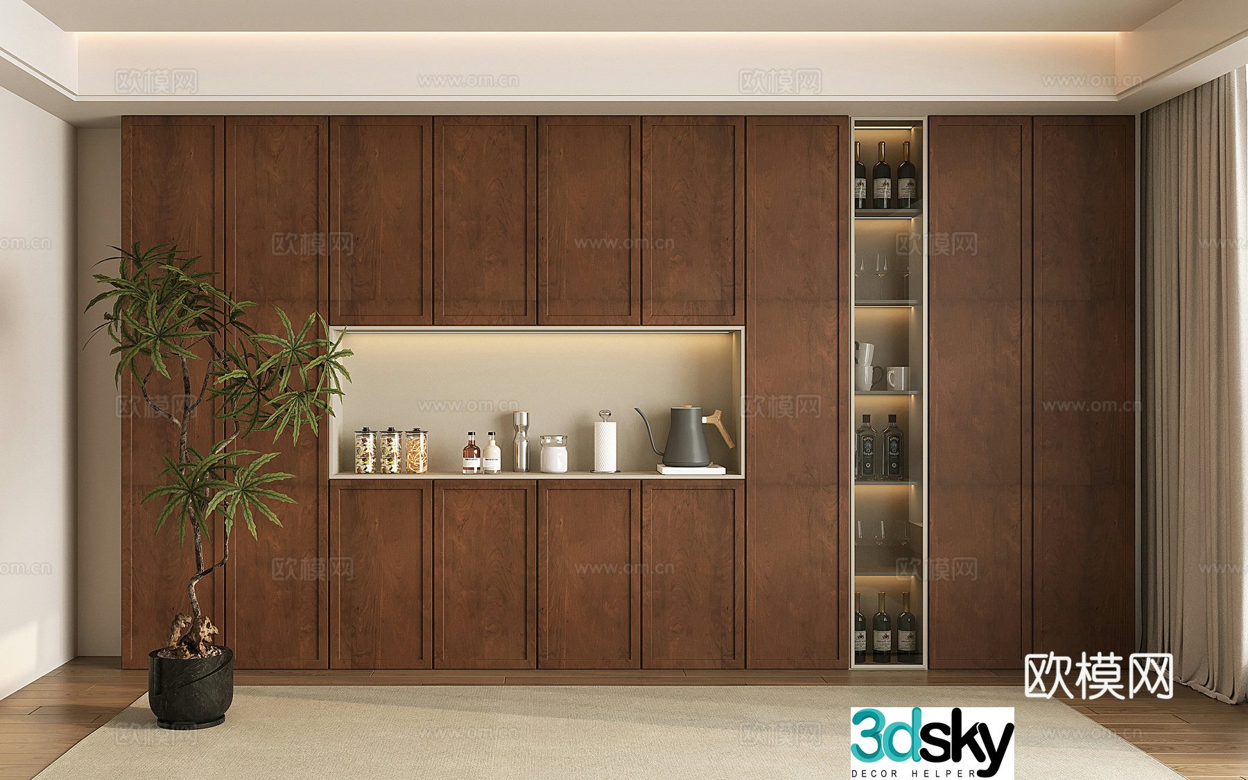 Middle-aged wine cabinet sideboard decorative wine cabinet accessories 3D model