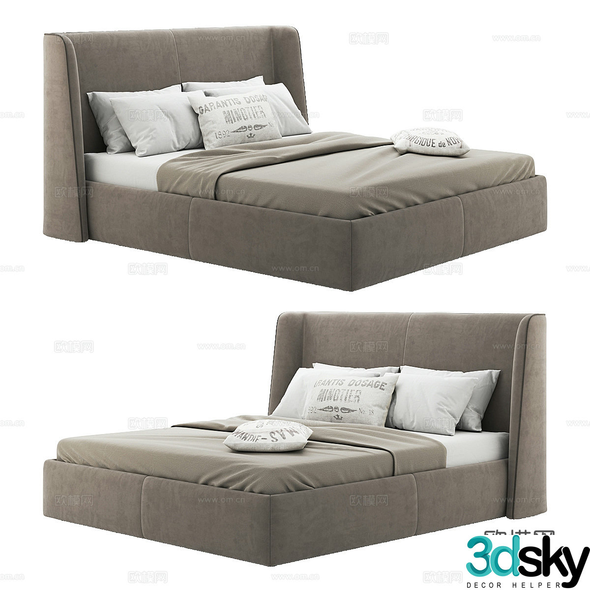 Modern Italian Boston fabric double bed 3D model