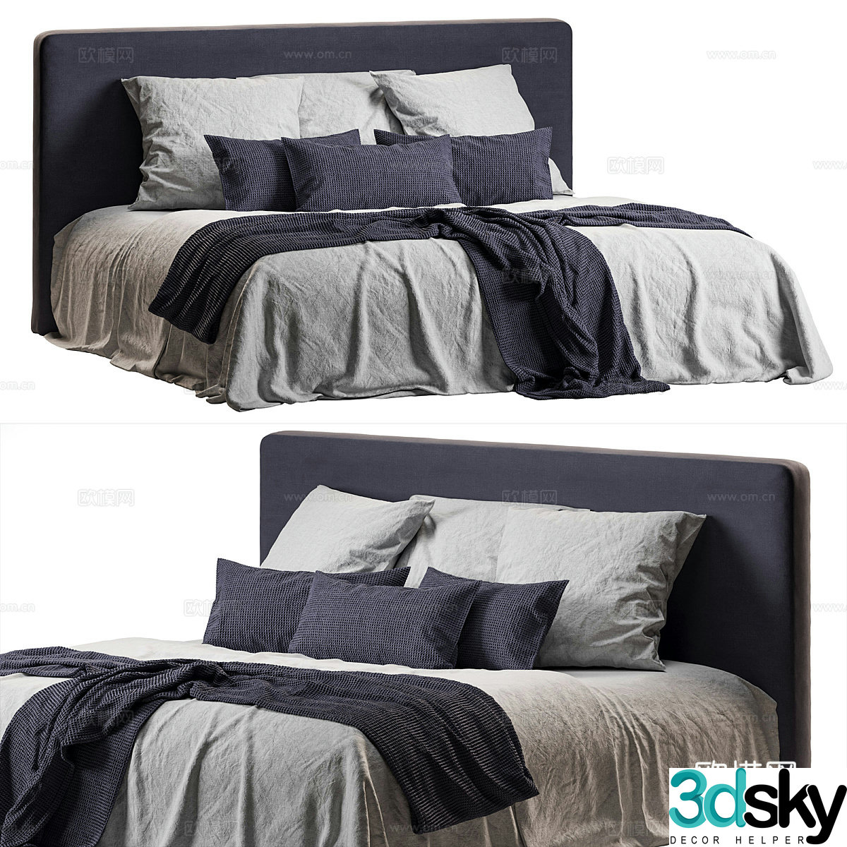 New Chinese style fabric double bed 3D model