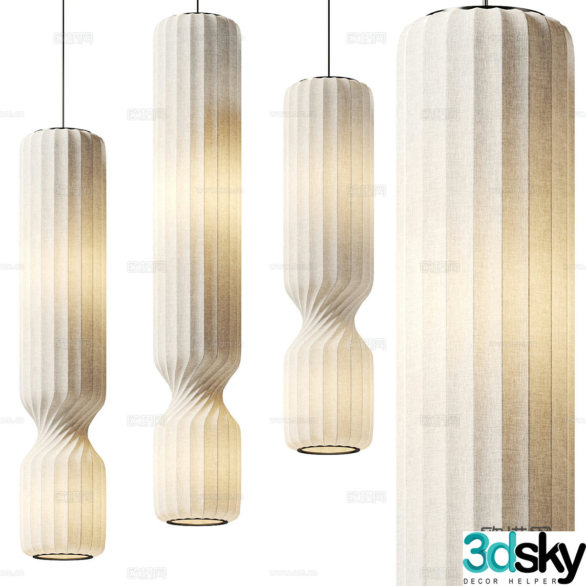 New Chinese style Wasabi Taisto parchment chandelier 3D model