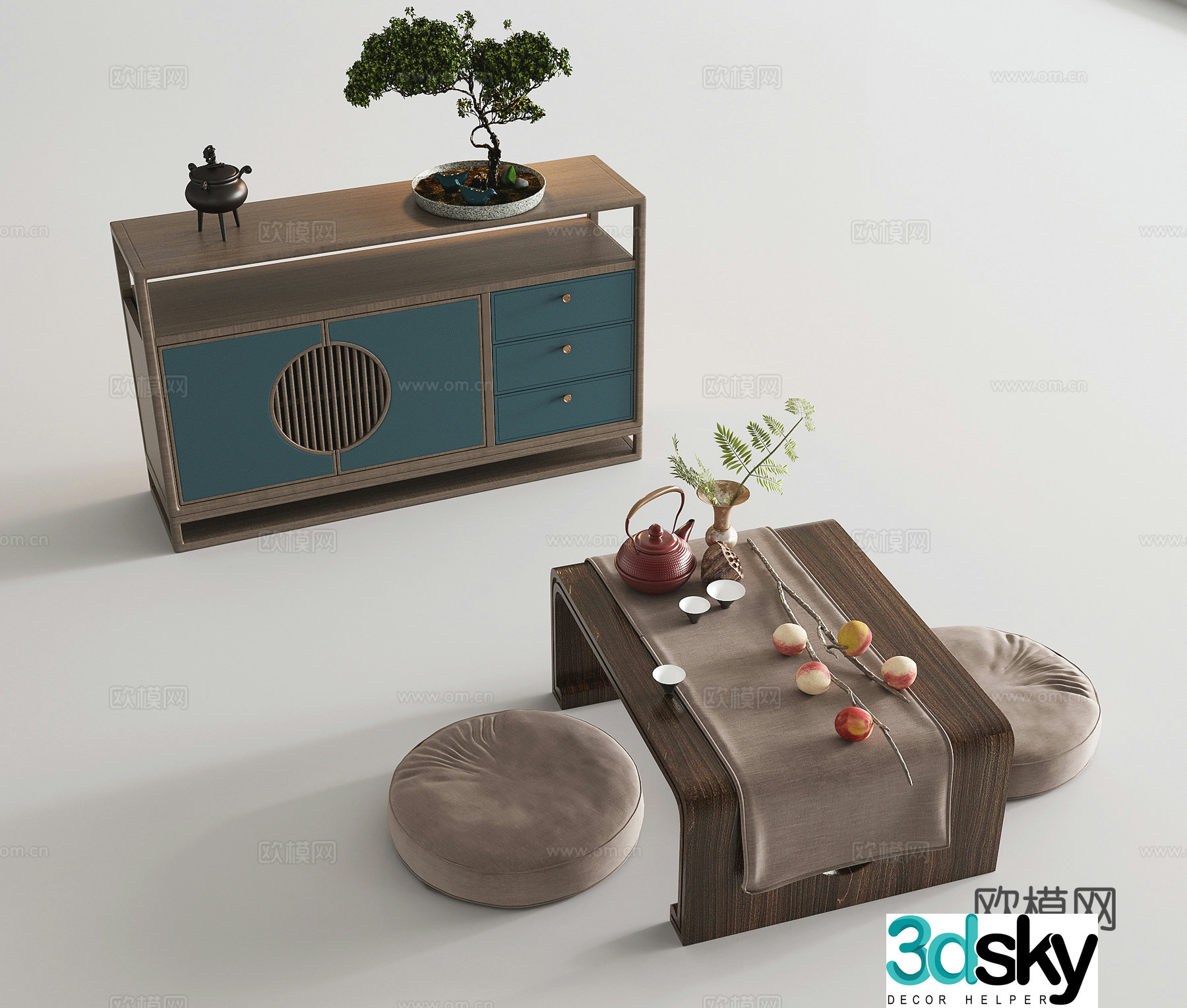 New Chinese style decorative cabinet entrance cabinet storage cabinet tea table chair tea table tea table 3D model