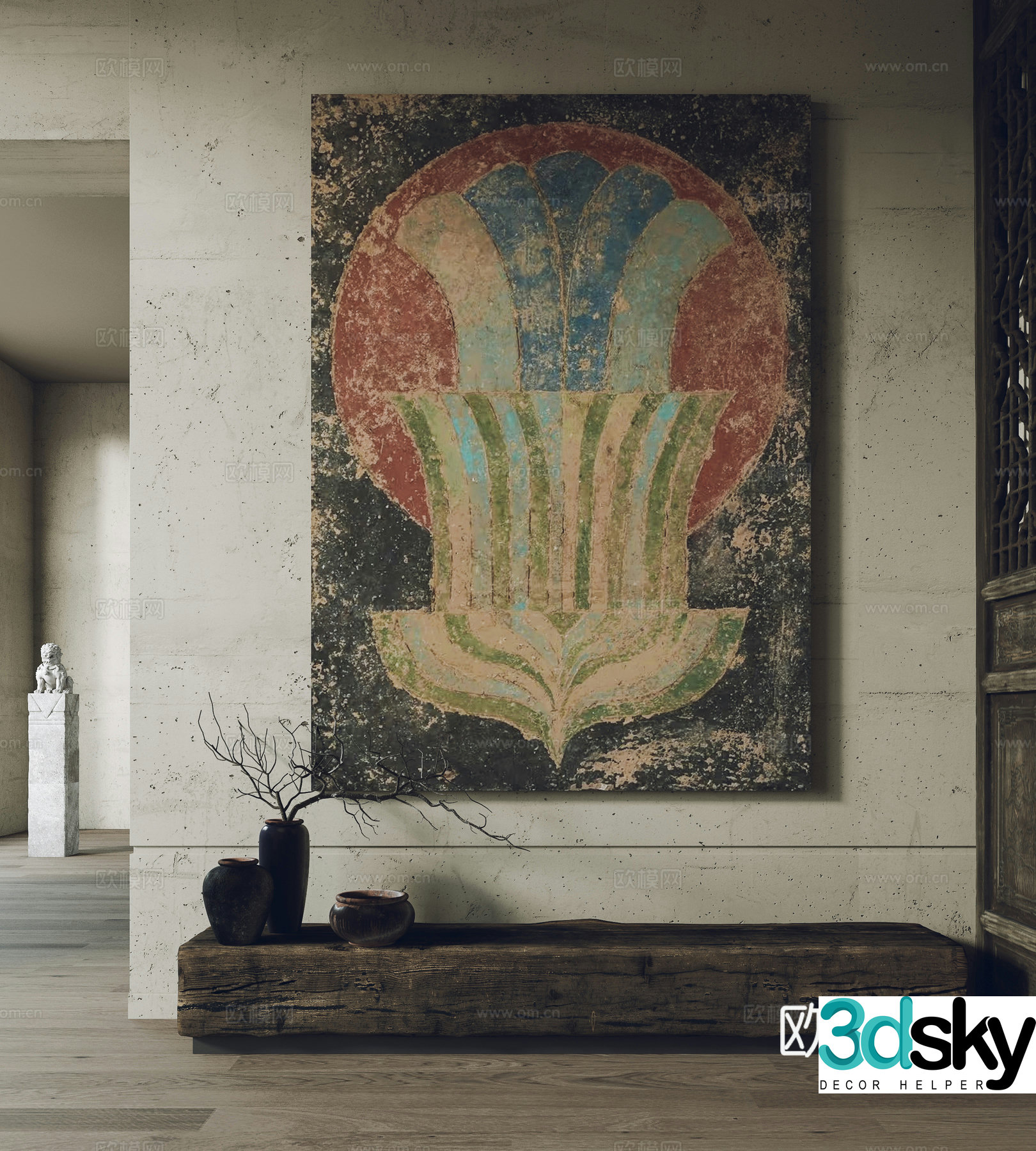 Wasabi wind decorative painting hanging painting bench 3d model