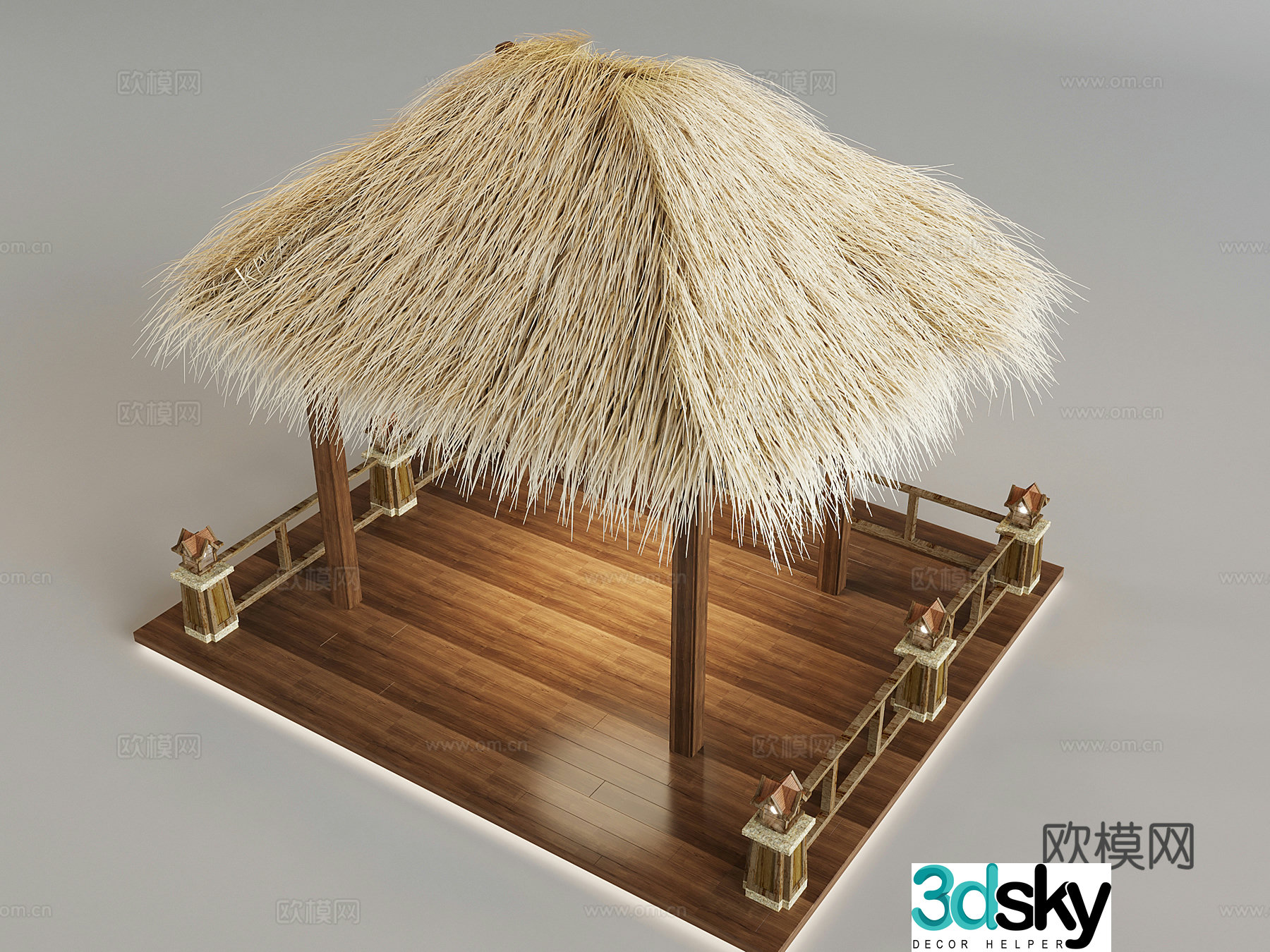 New Chinese style thatched shed pavilion thatched landscape pavilion rest pavilion 3D model