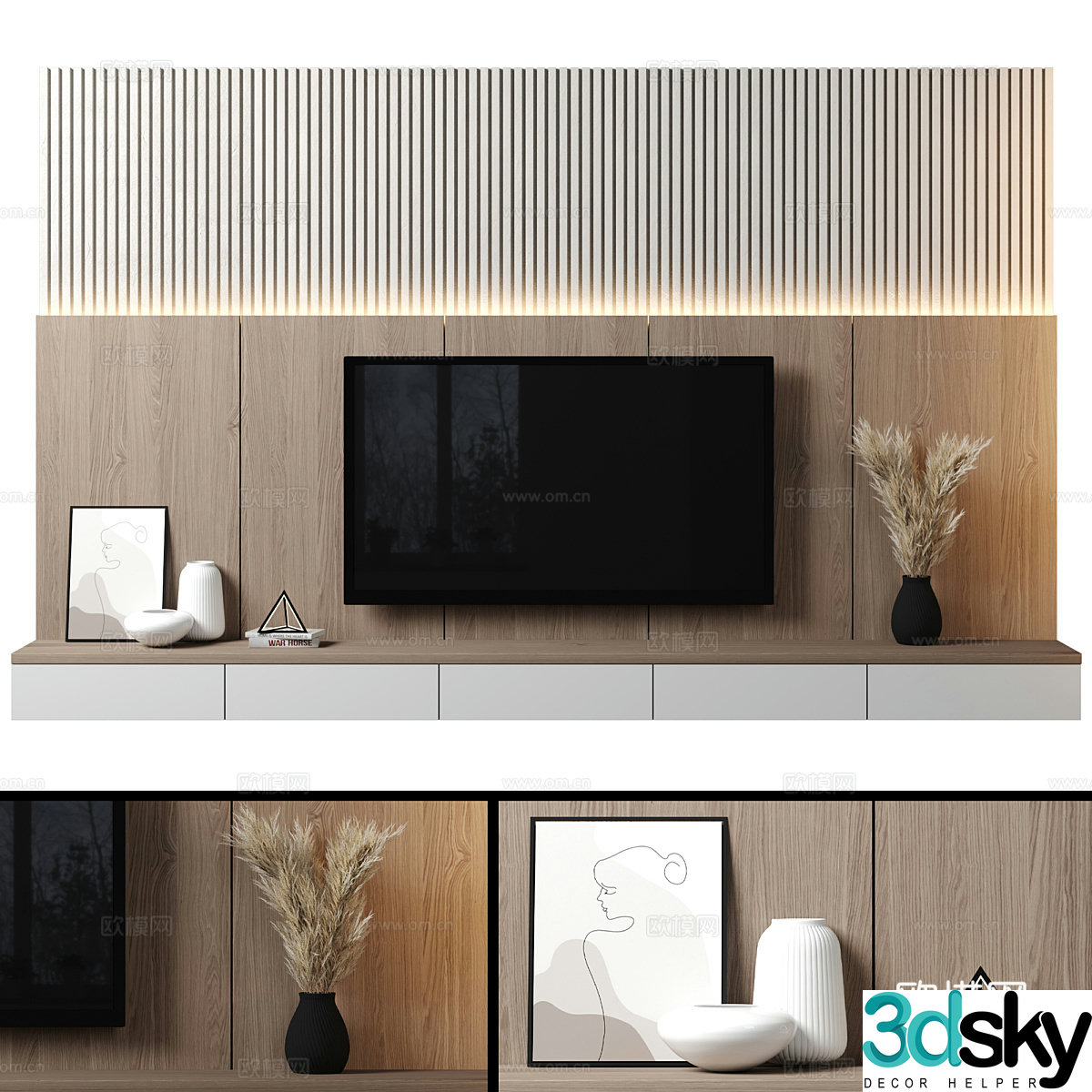 Modern Italian minimalist TV background wall 3d model