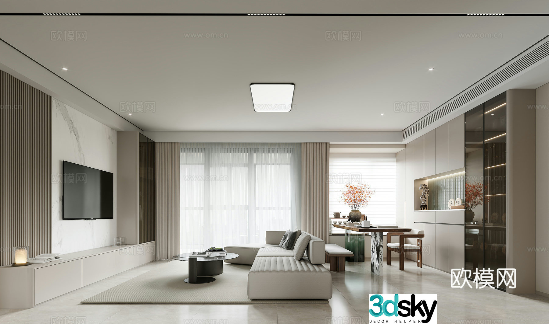 Modern living and dining room 3d model