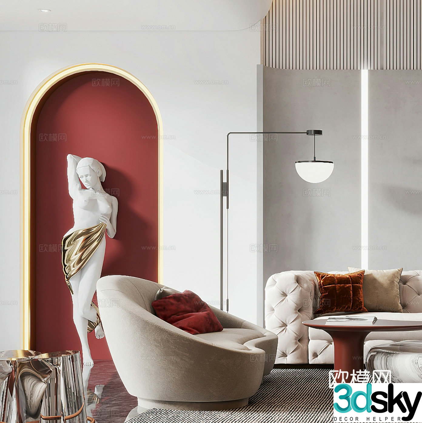 Modern casual chair casual sofa single sofa double sofa plaster portrait floor lamp 3d model