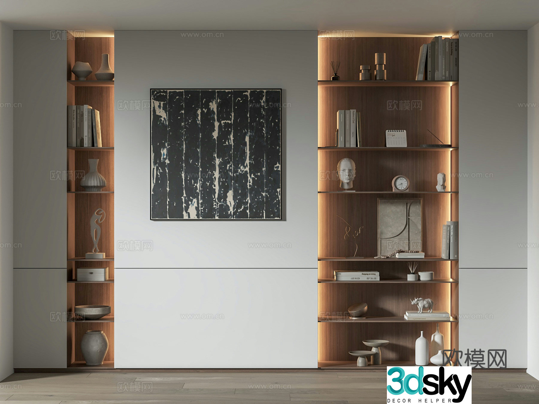 Modern bookshelves ornaments combination decorative rack decorative painting hanging painting display rack 3d model