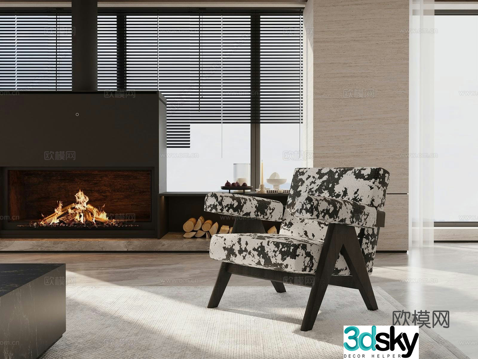 Middle-aged leisure chair fireplace 3d model