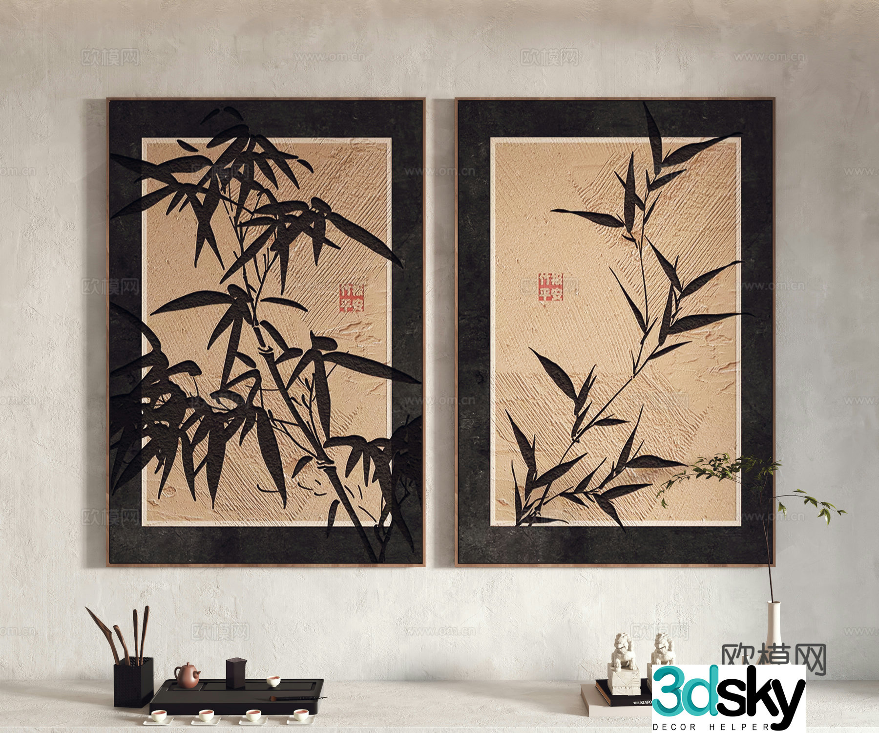 New Chinese style decorative painting 3D model