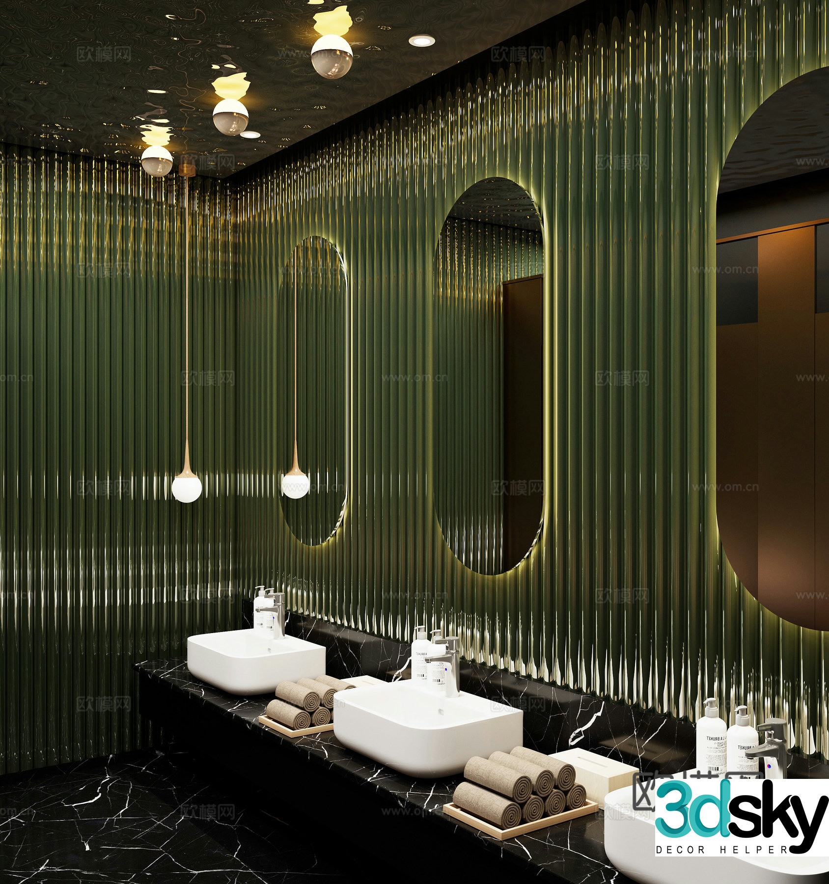 Light luxury public bathroom 3D model