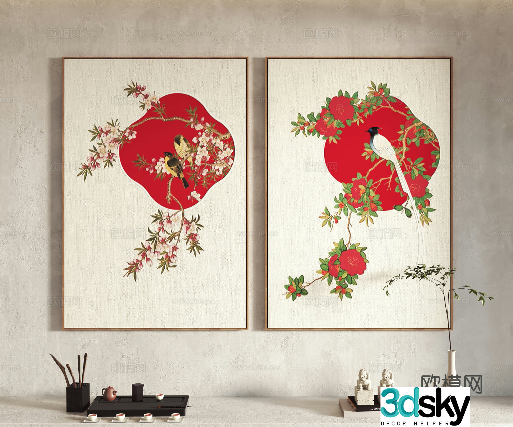 New Chinese style decorative painting 3D model