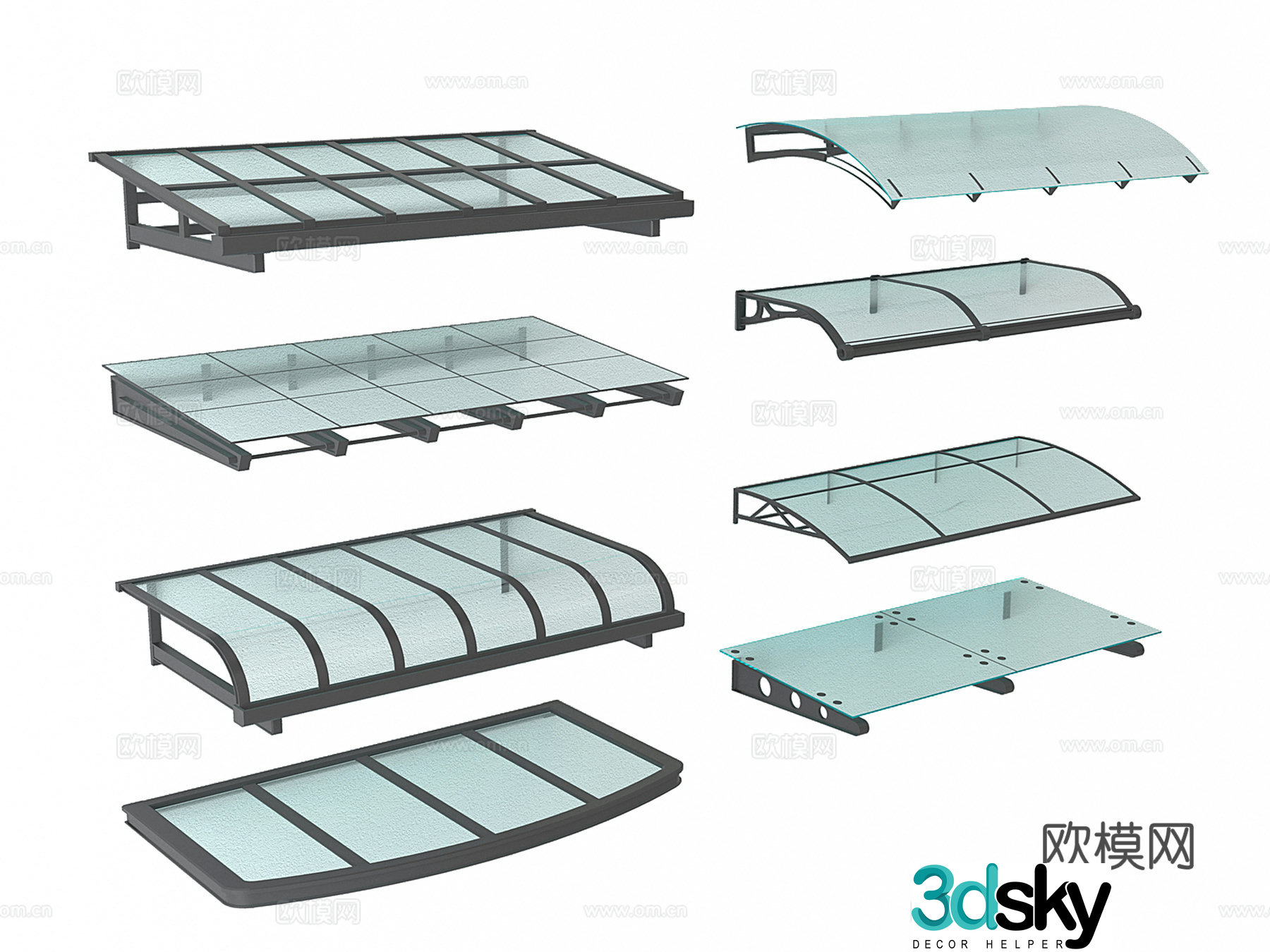 Modern sunshade glass awning rain building awning 3d model