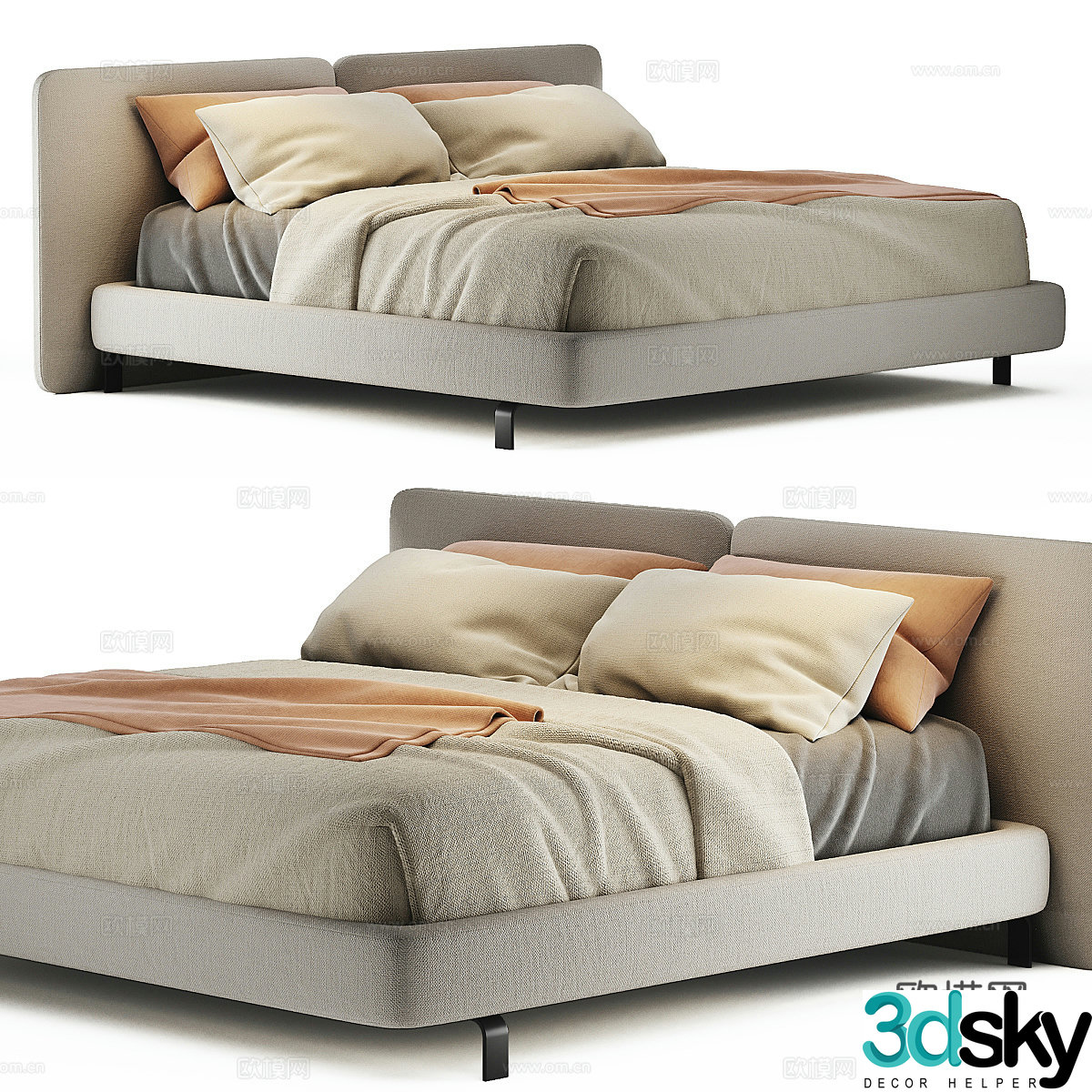 Modern Italian Minotti Tatlin fabric double bed 3D model