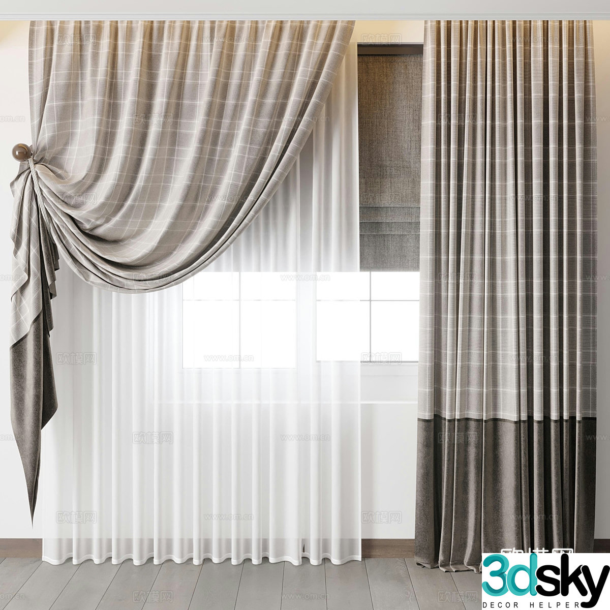 New Chinese style fabric curtain gauze curtain 3D model