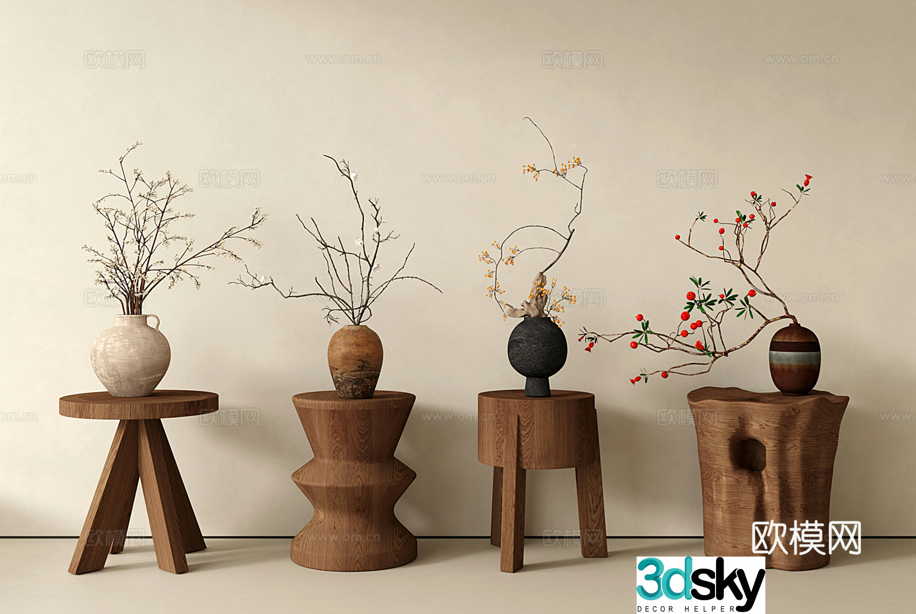 Medium style vase flower art pottery vase stems and branches flower arrangement 3D model