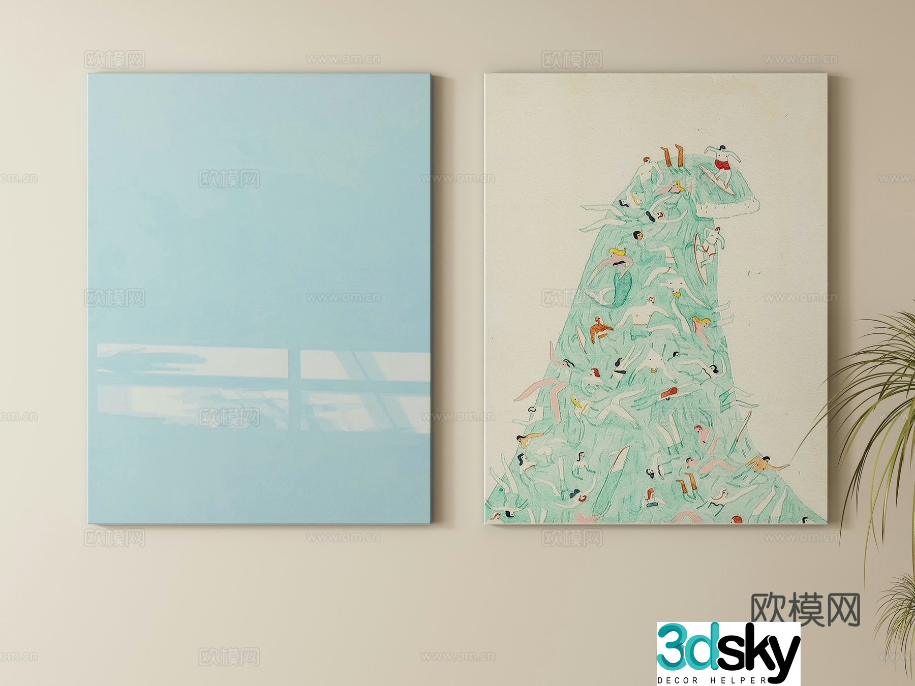 Modern cream style decorative painting hanging painting 3d model